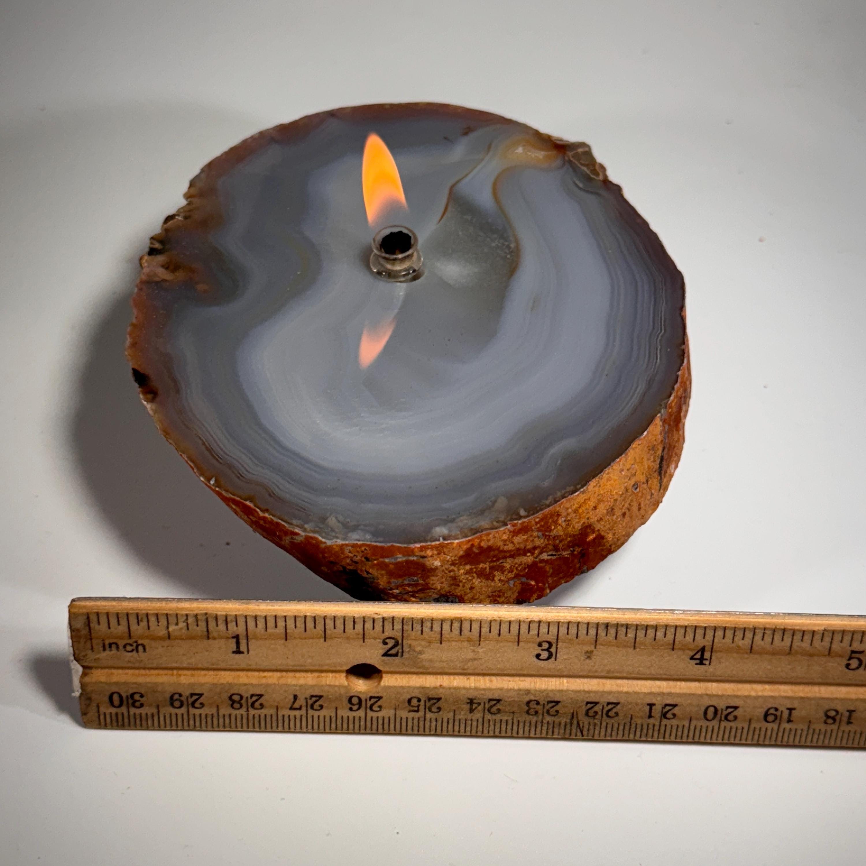 [shopname] - Thick Agate Geode Candle | Brazil agate geode slab| rock oil lamp, agate oil candle, rock lover or candle lover gift, stone oil lamp, rock decor