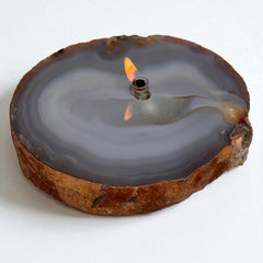 [shopname] - Thick Agate Geode Candle | Brazil agate geode slab| rock oil lamp, agate oil candle, rock lover or candle lover gift, stone oil lamp, rock decor