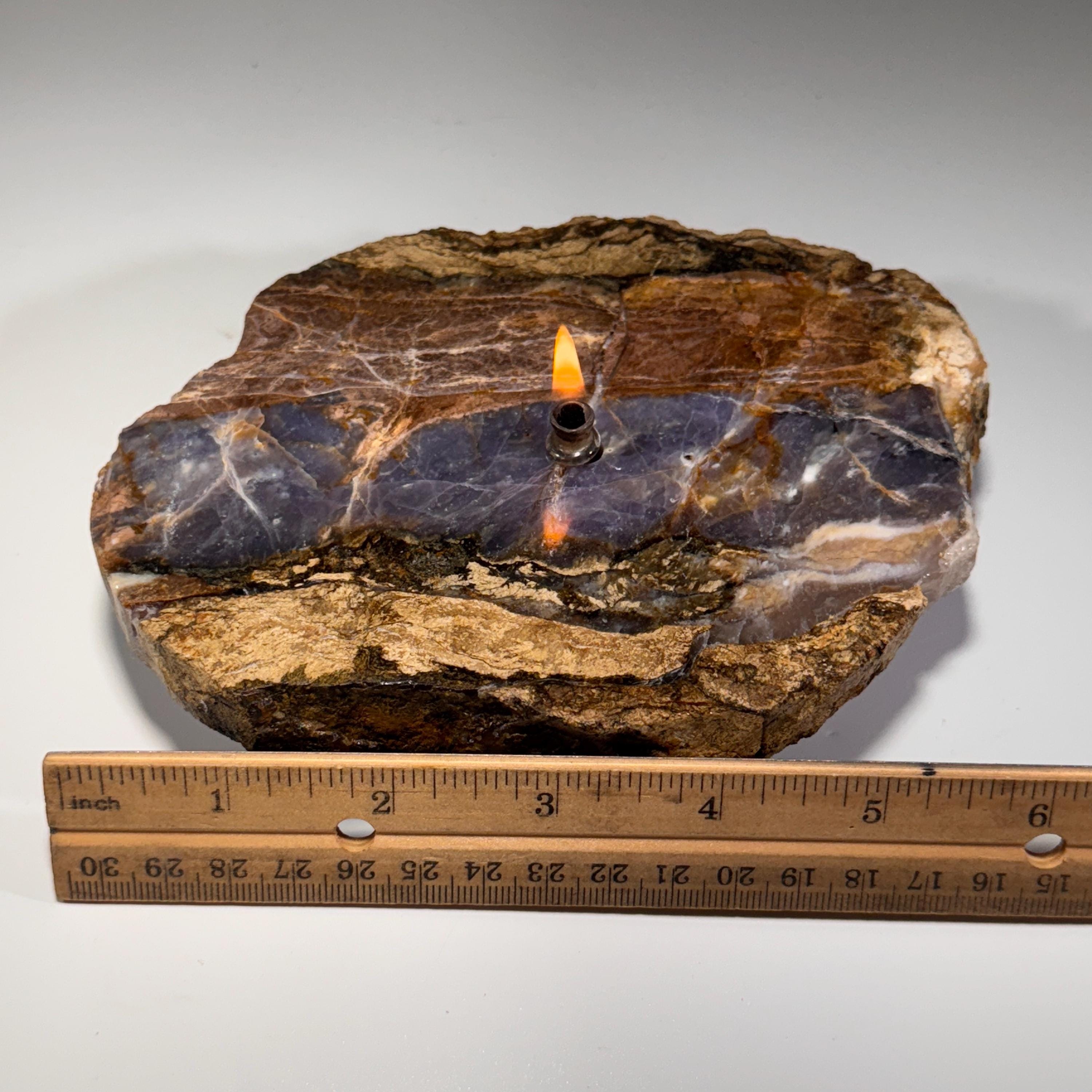 [shopname] - Rock Candle - Purple Agate | stone decor for new textures in your home decor, rock decor