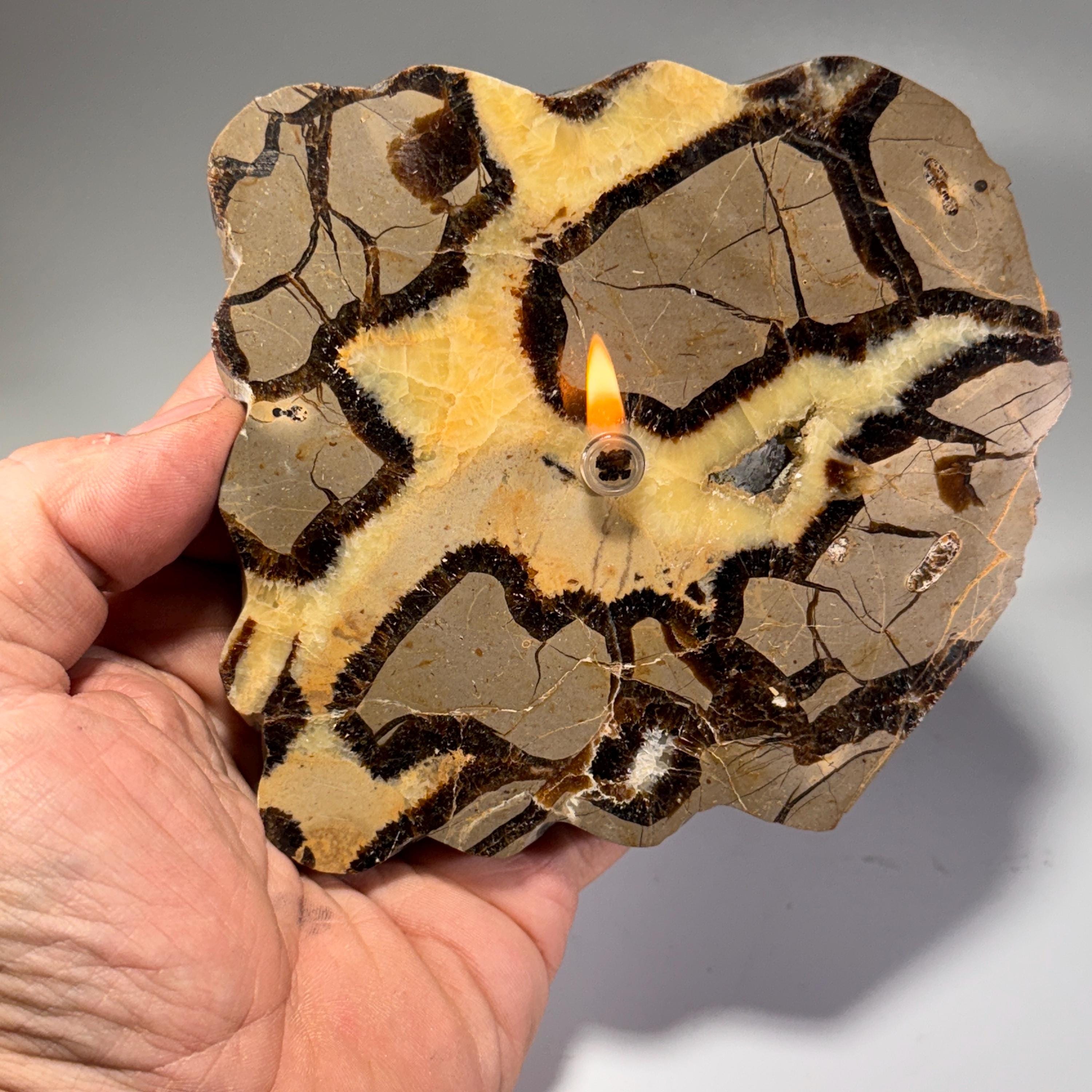 [shopname] - Septarian Stone Rock Candle | Rustic addition to your home, table centerpiece, rock decor
