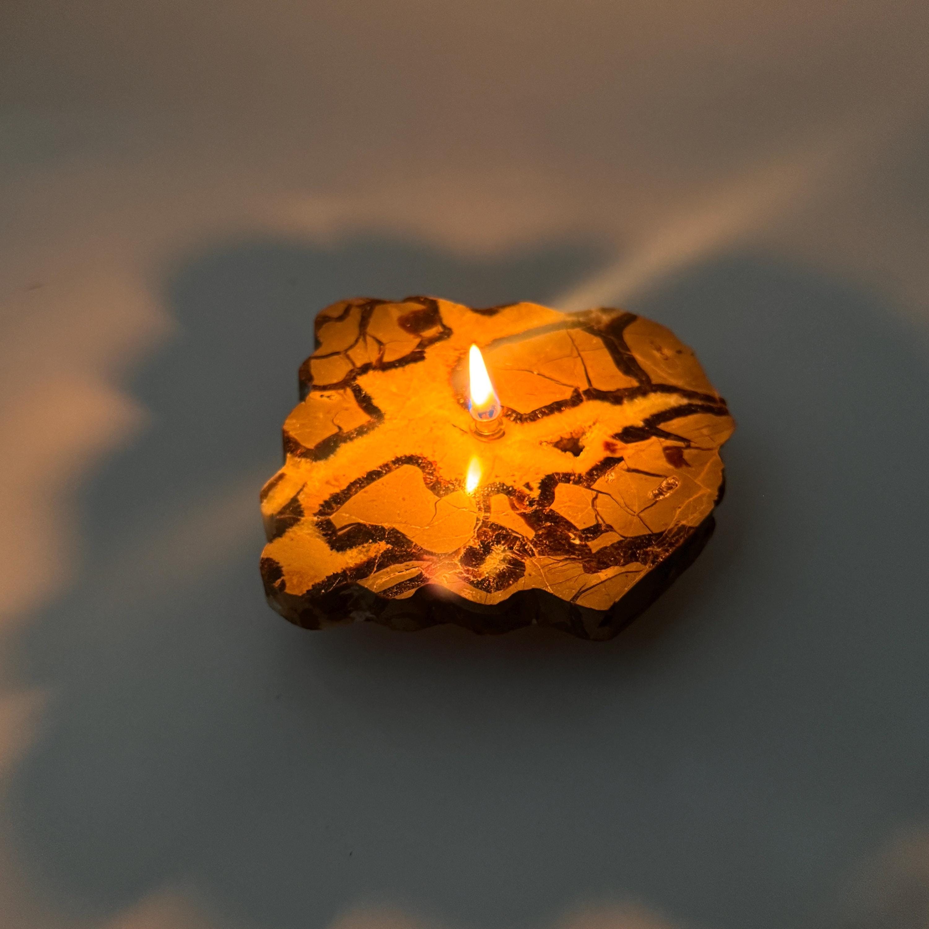 [shopname] - Septarian Stone Rock Candle | Rustic addition to your home, table centerpiece, rock decor