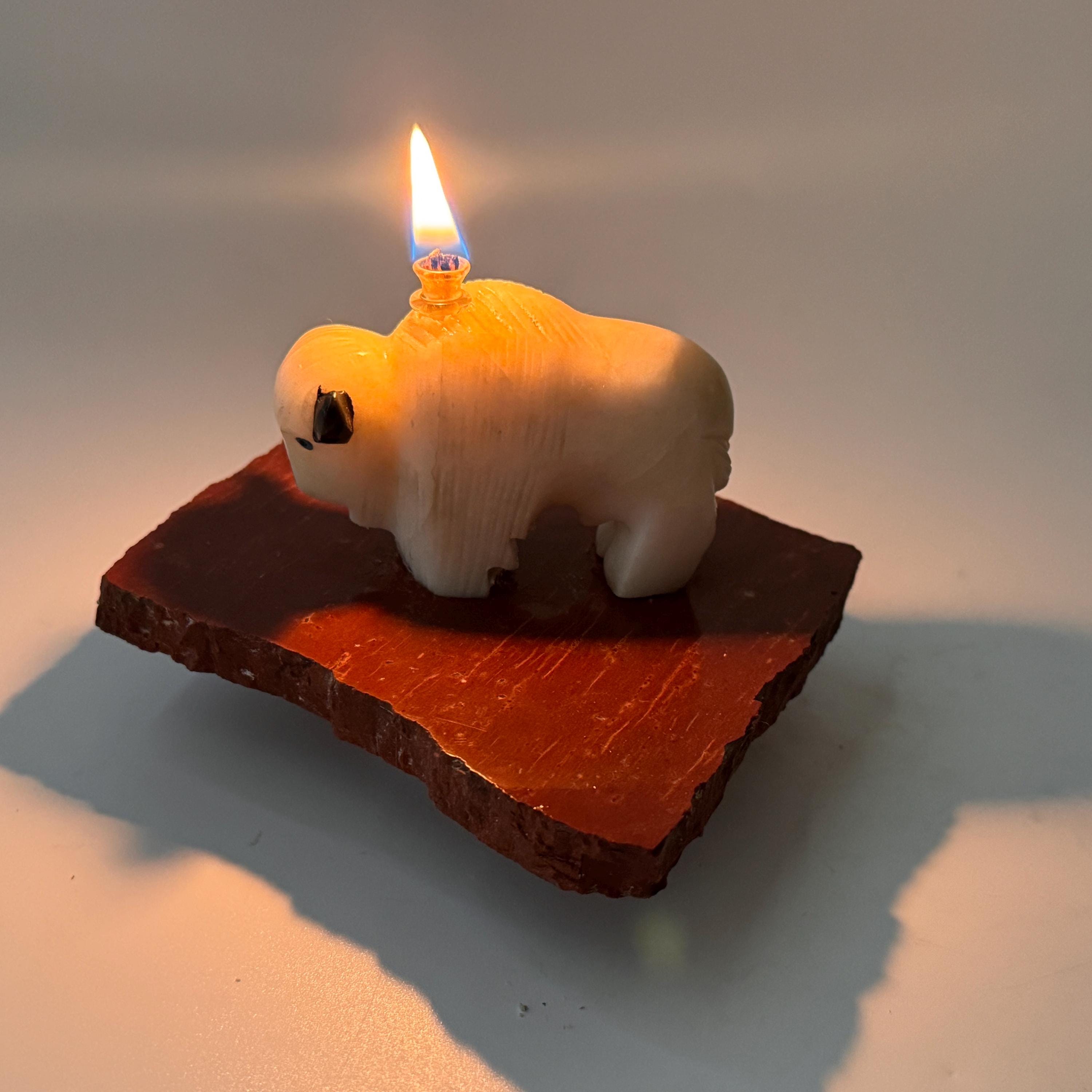 [shopname] - White Buffalo Oil Candle, rock decor