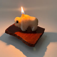 [shopname] - White Buffalo Oil Candle, rock decor