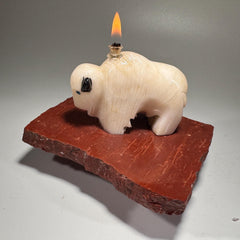 [shopname] - White Buffalo Oil Candle, rock decor
