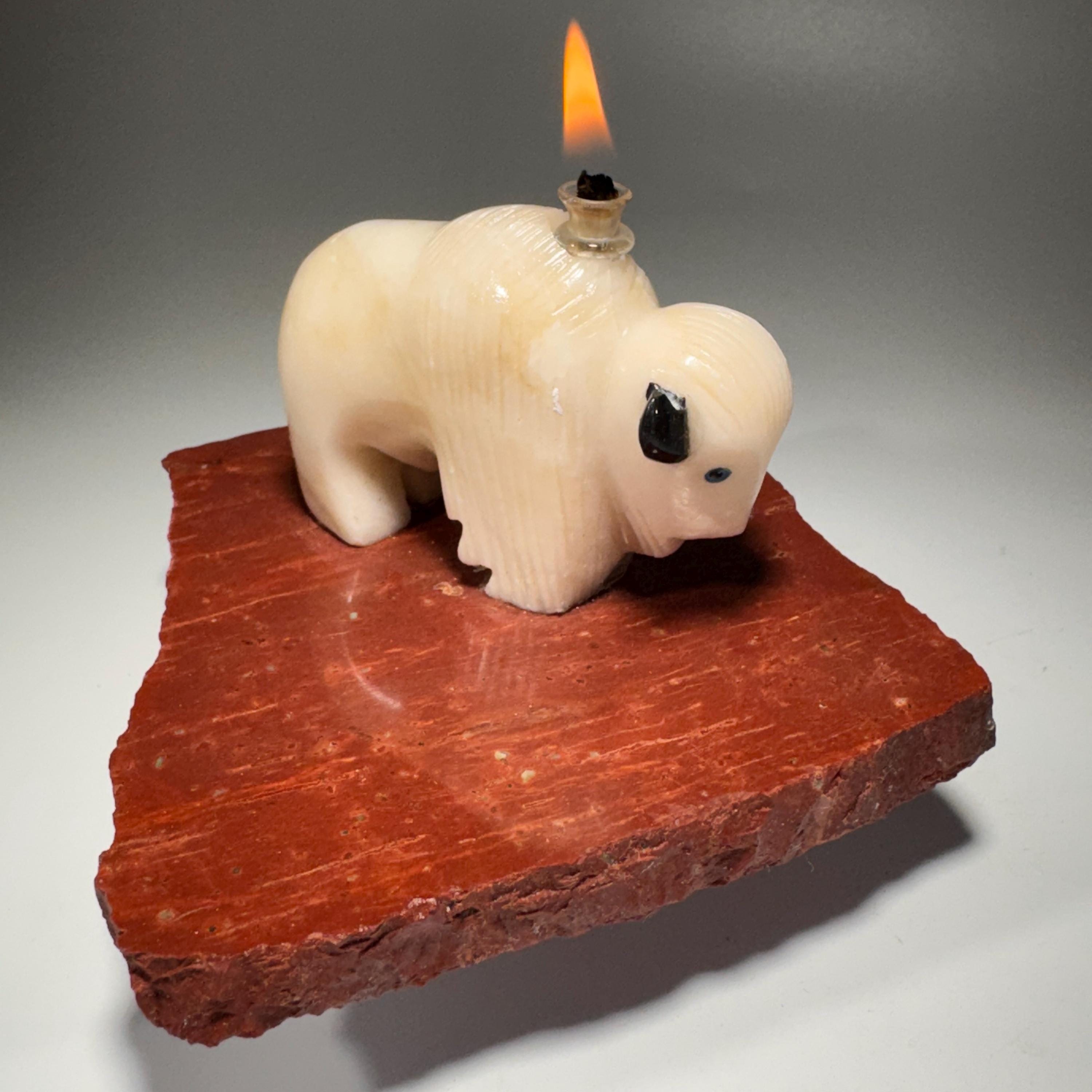 [shopname] - White Buffalo Oil Candle, rock decor
