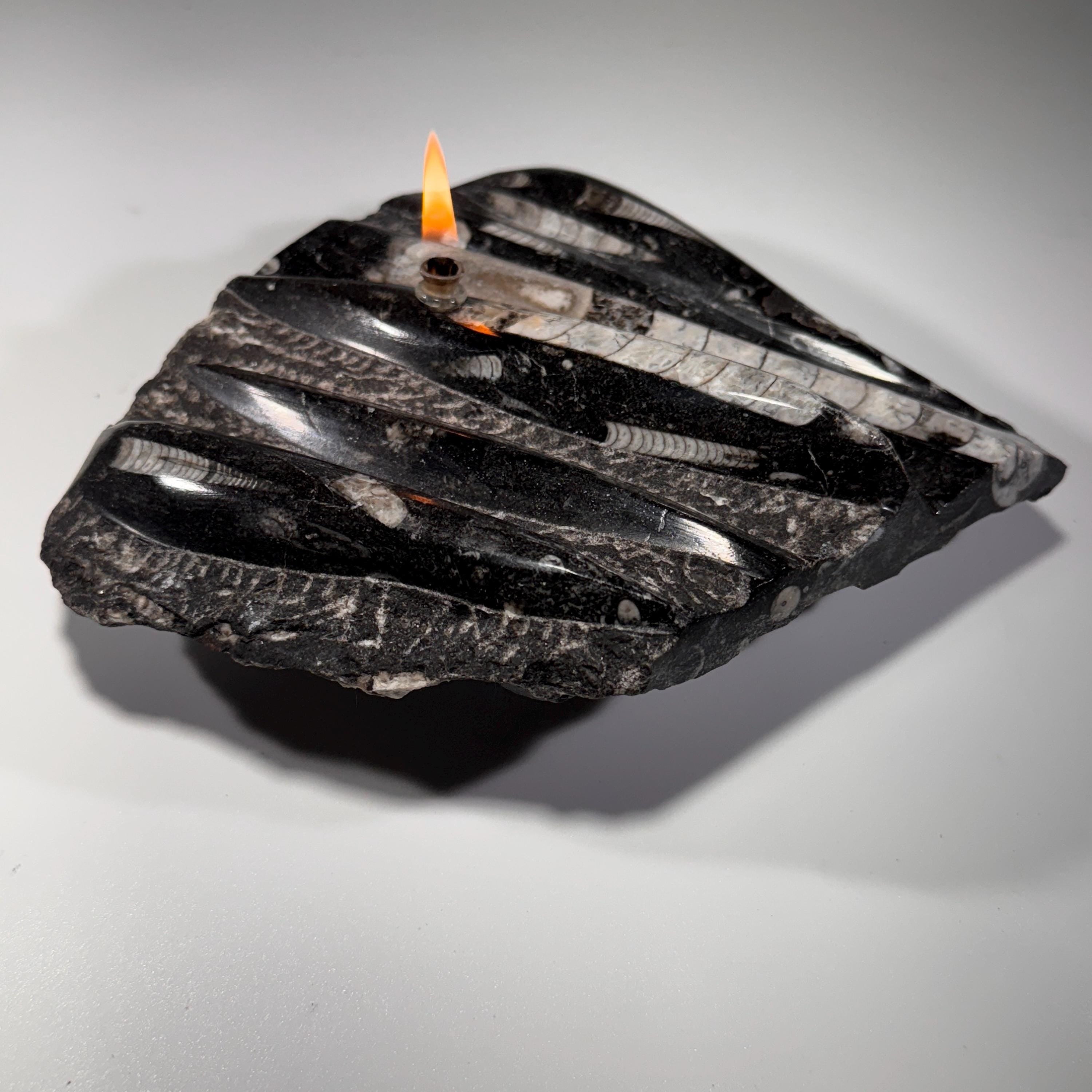 [shopname] - Rock oil lamp, Orthoceras fossil | rustic home decor for rock or candle lover, rock decor