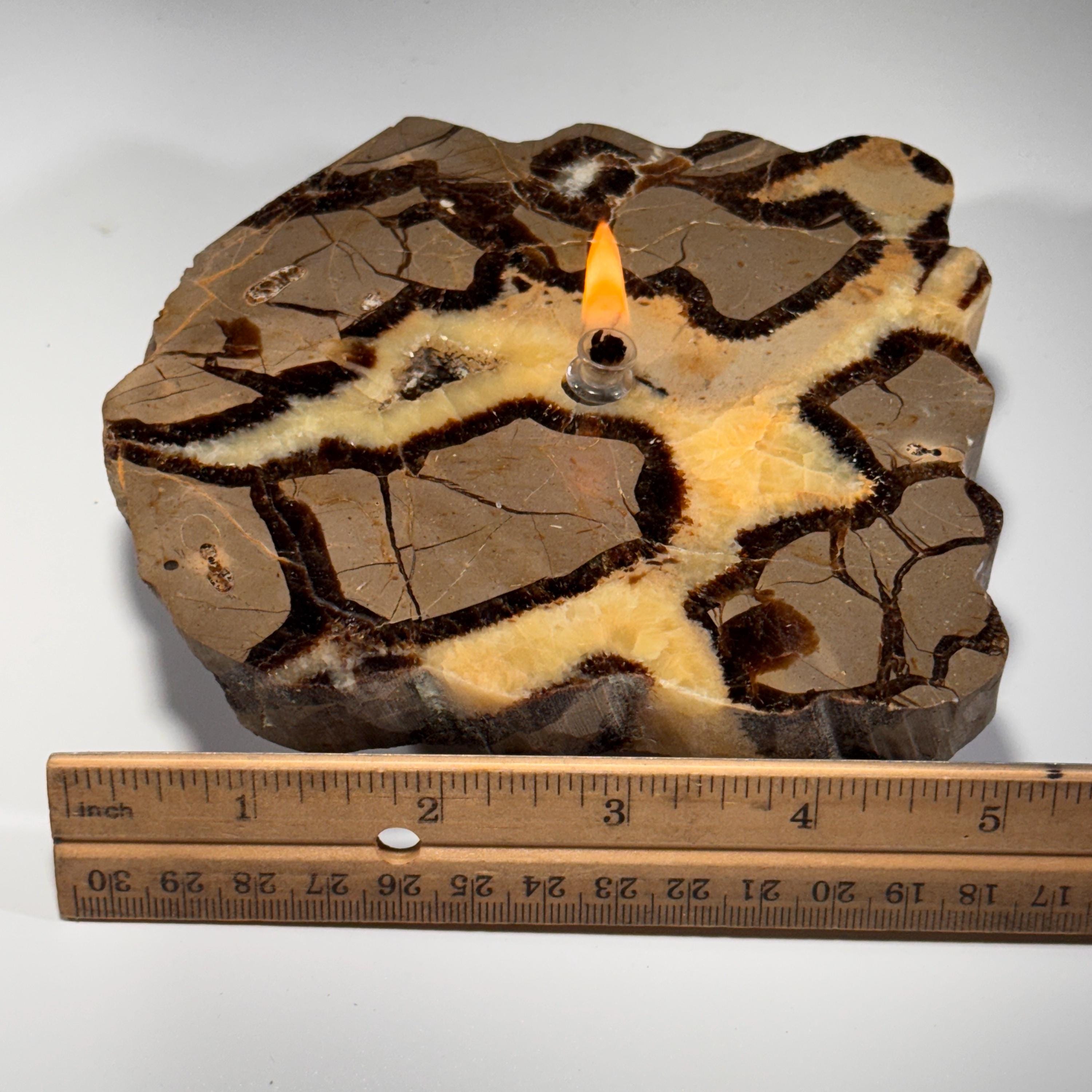 [shopname] - Septarian Stone Rock Candle | Rustic addition to your home, table centerpiece, rock decor