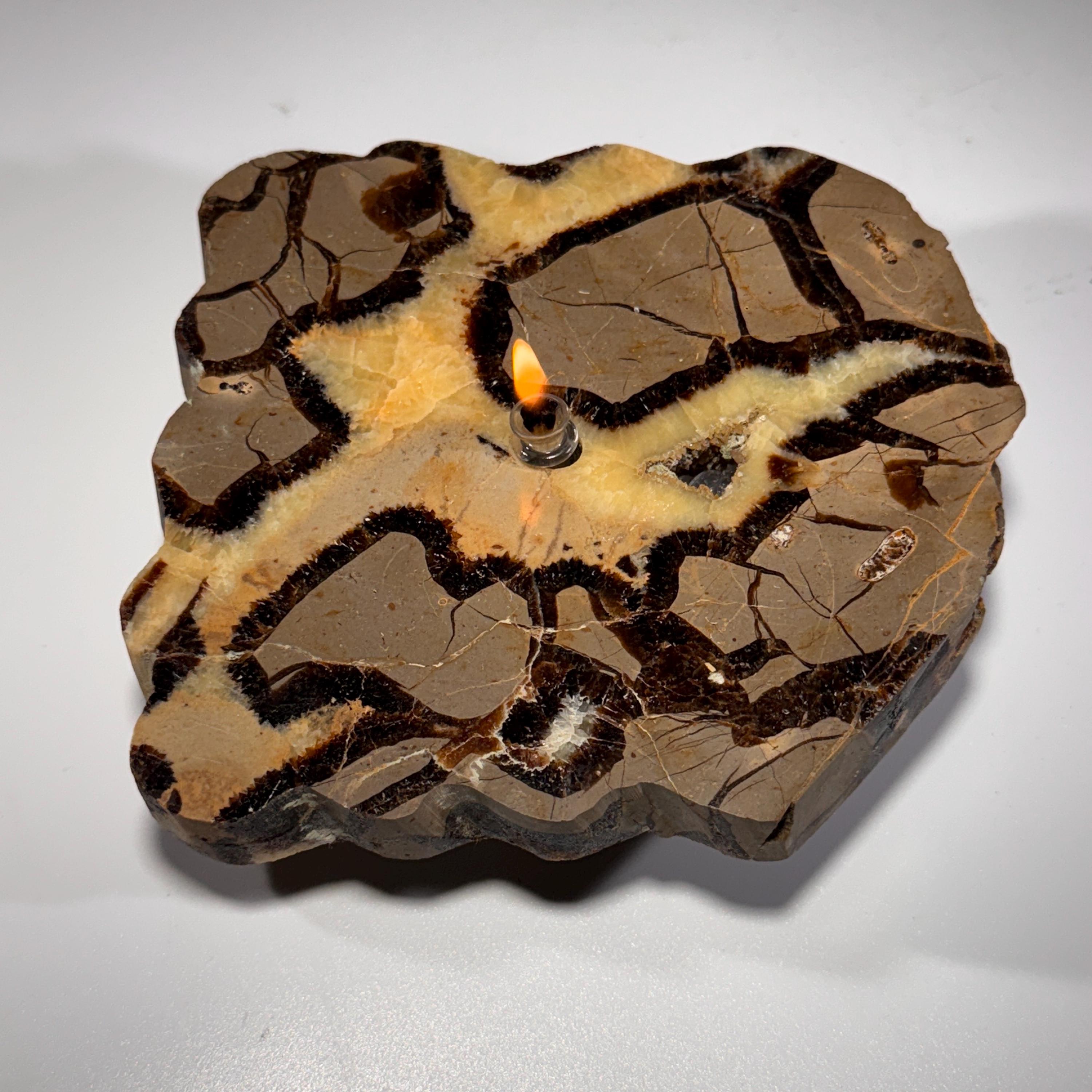 [shopname] - Septarian Stone Rock Candle | Rustic addition to your home, table centerpiece, rock decor