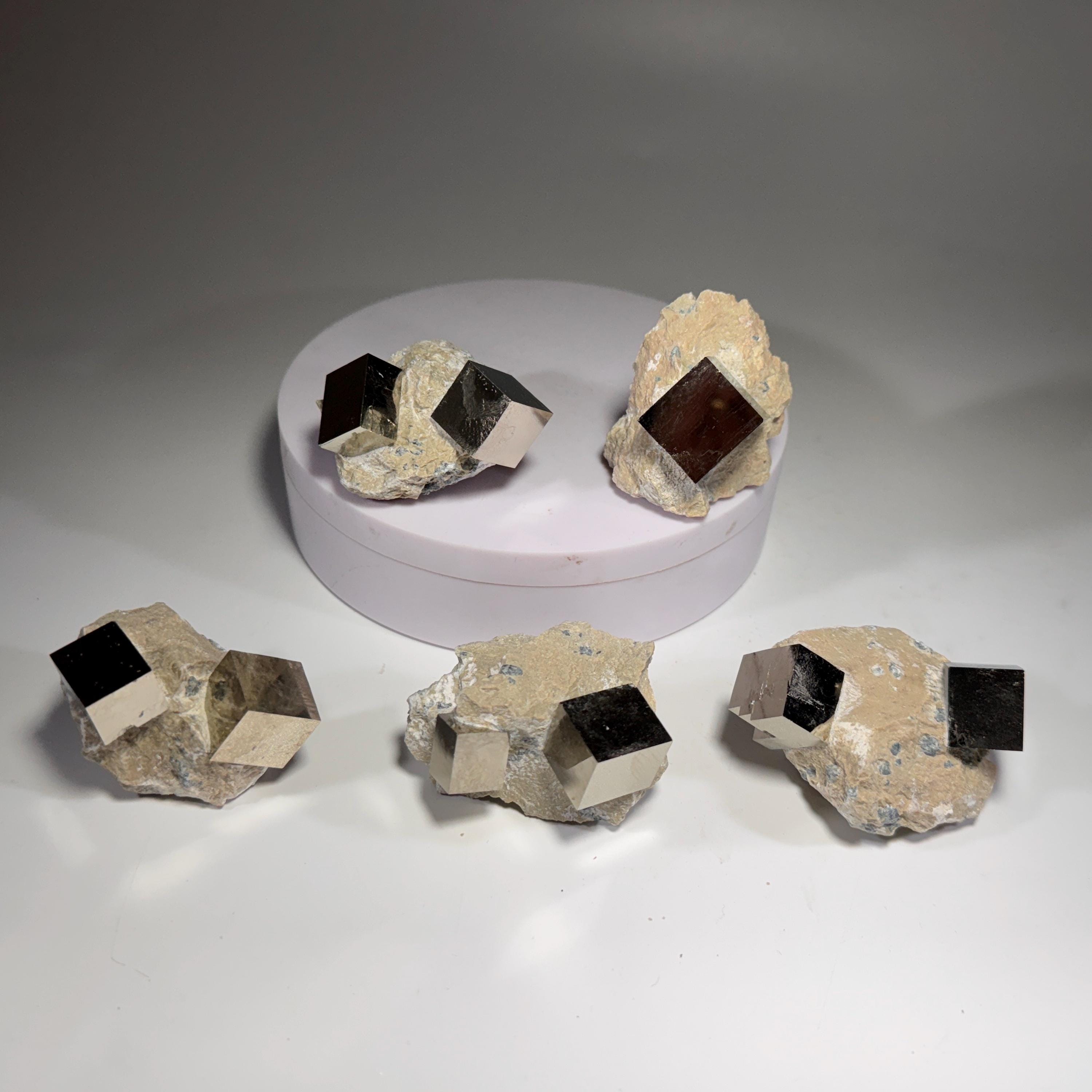 [shopname] - Medium size Pyrite cube crystals in Matrix, rock decor