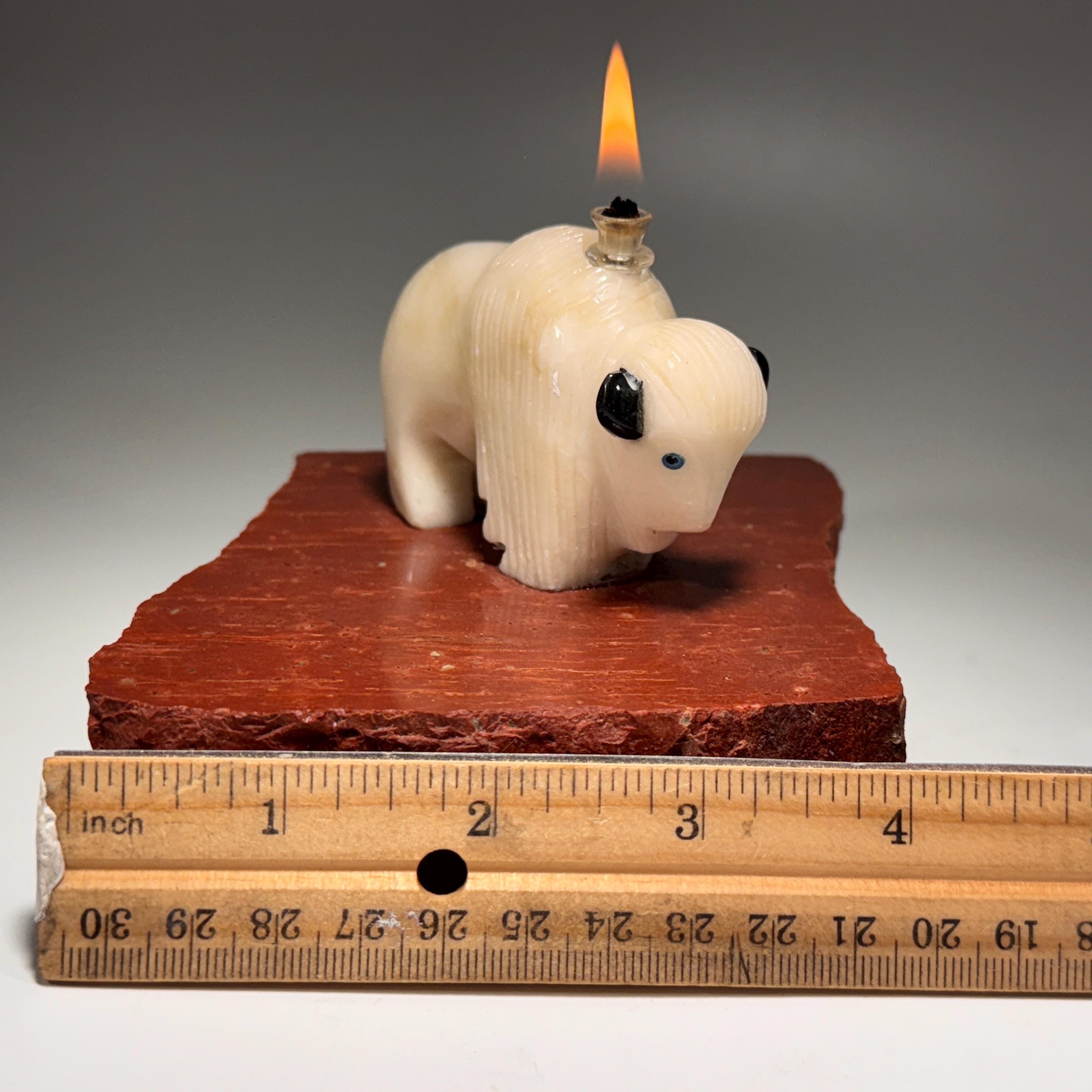 [shopname] - White Buffalo Oil Candle, rock decor