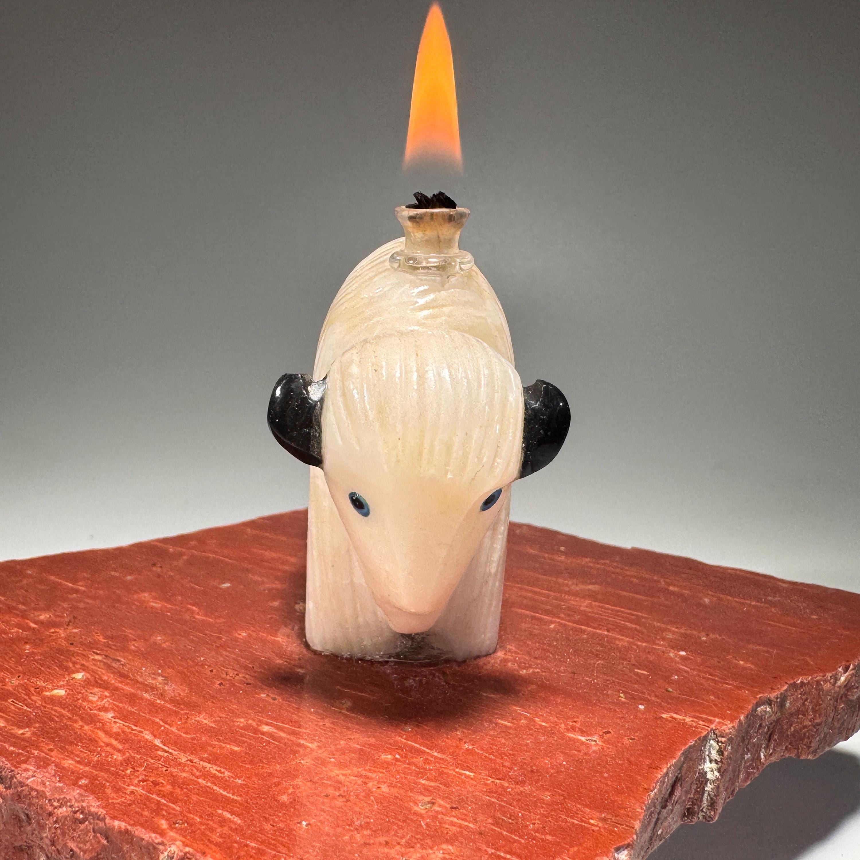 [shopname] - White Buffalo Oil Candle, rock decor