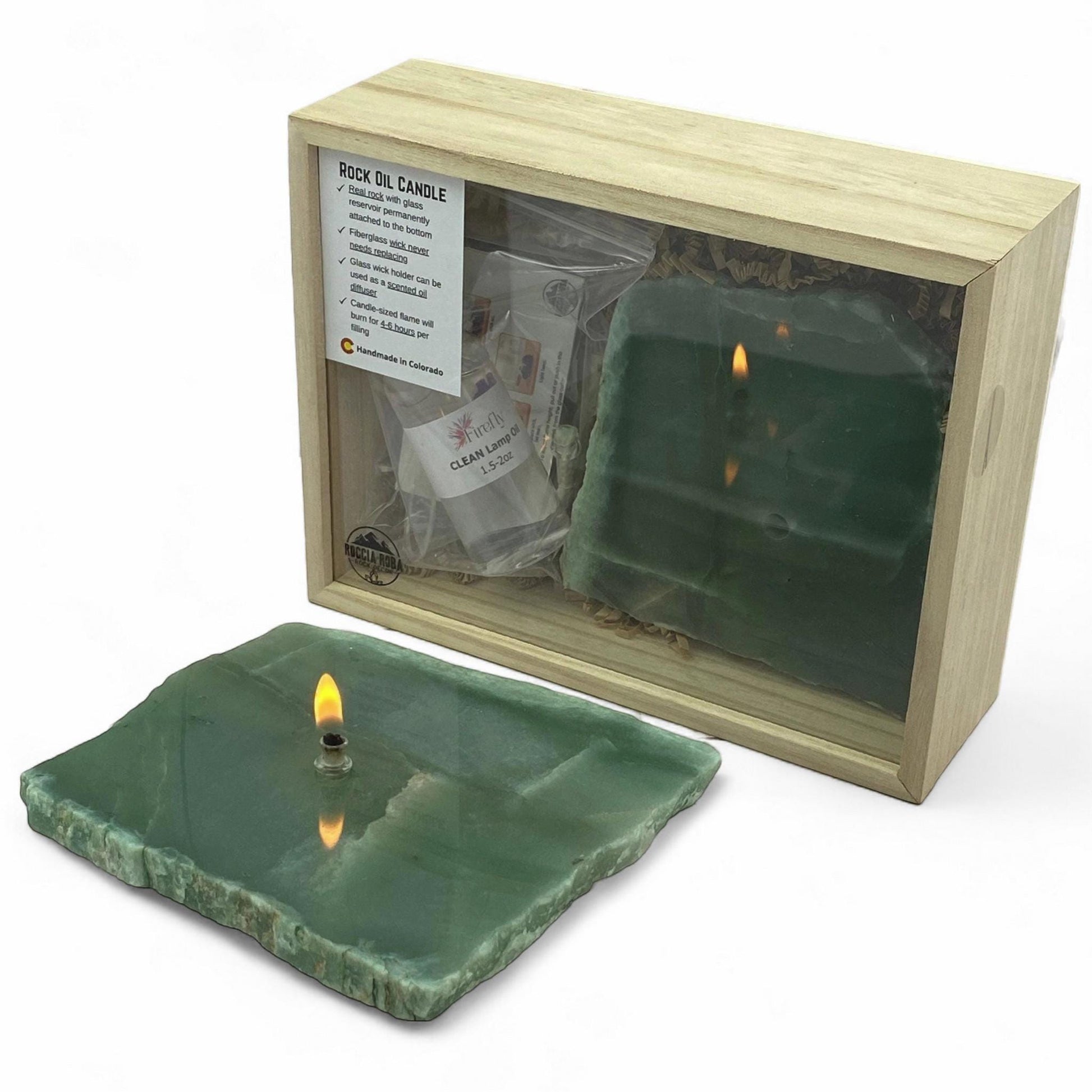 [shopname] - Green Quartz Rock Oil Candle Gift Box, rock decor