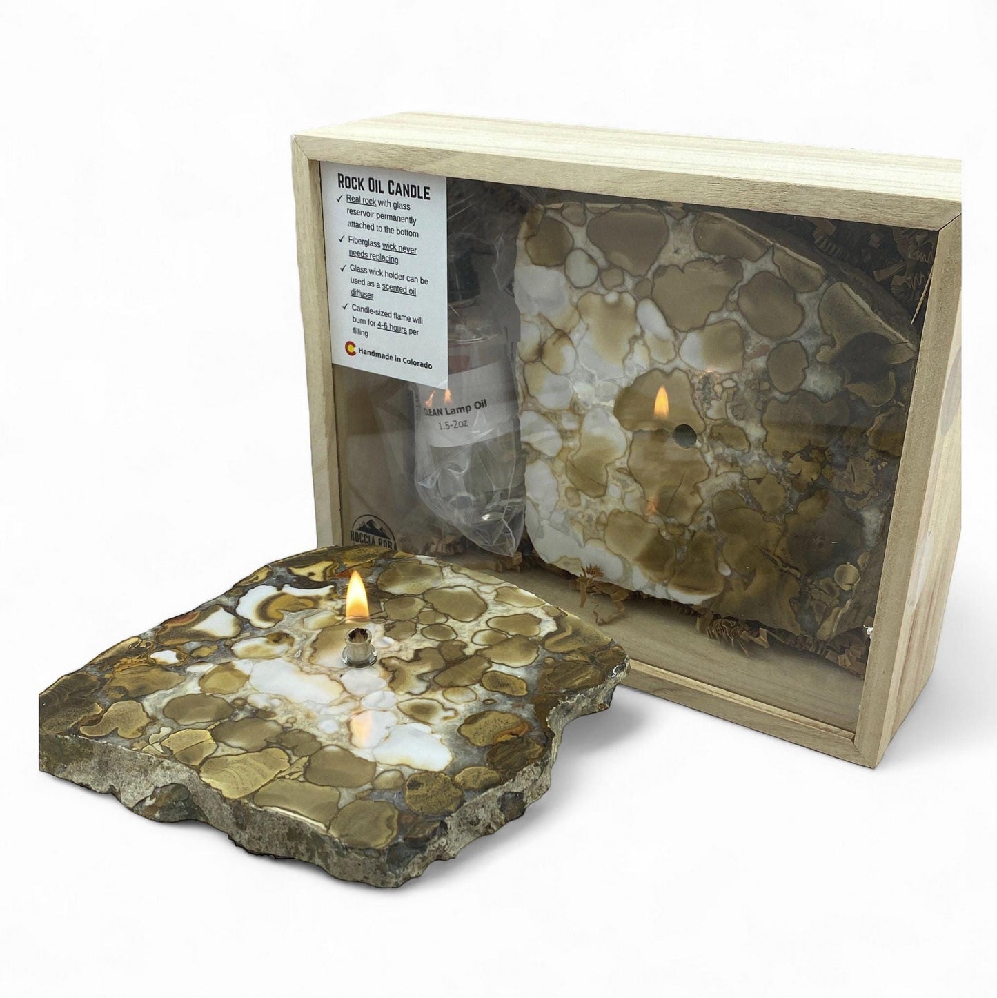 [shopname] - Spotted Agate Oil Candle Gift Box, rock decor