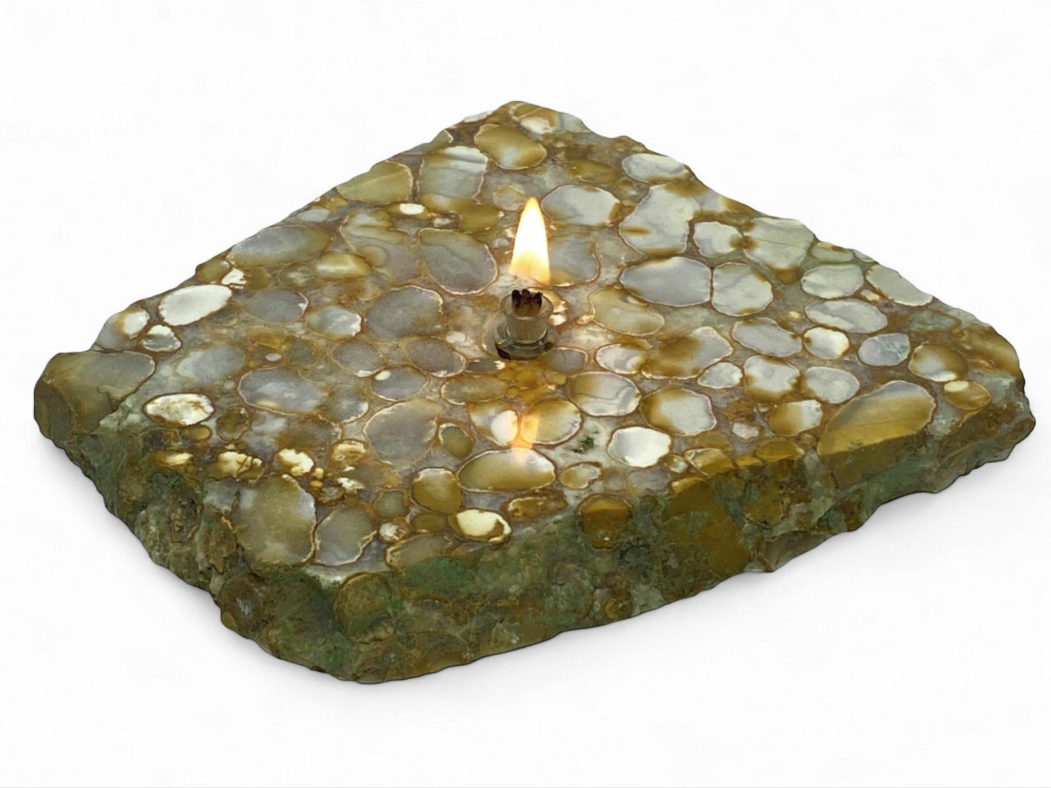 [shopname] - Rock Candle gift box - spotted agate, rock decor