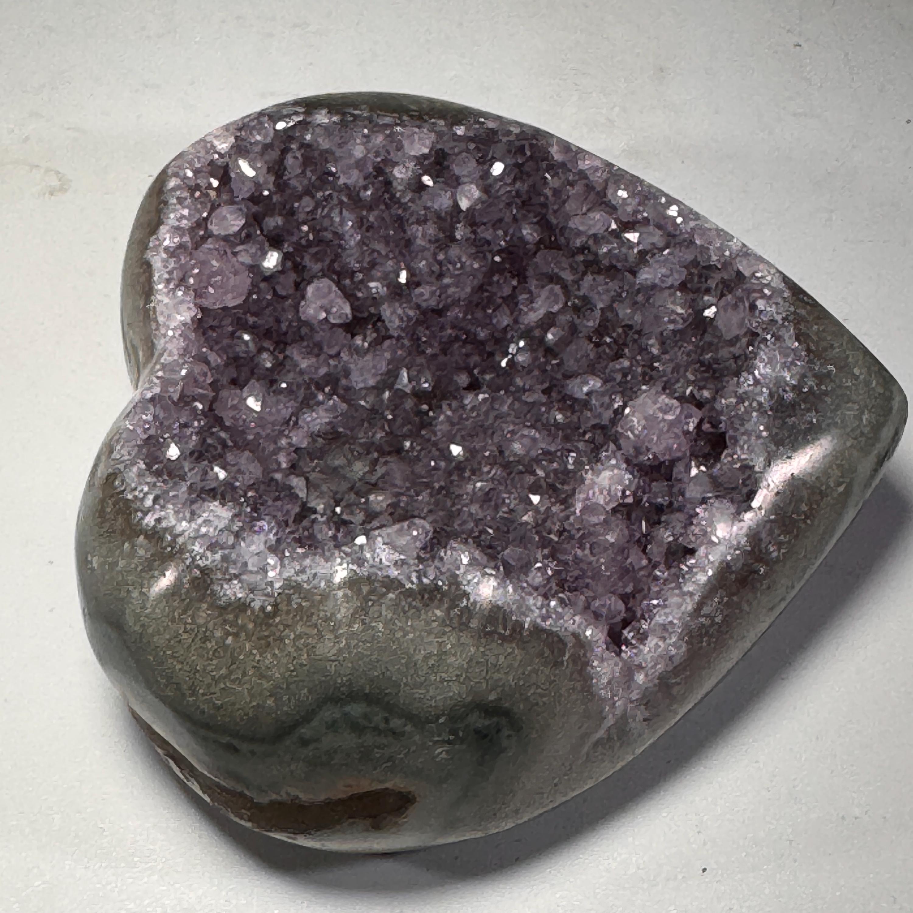 [shopname] - Amethyst Geode Heart Carving | Polished Purple Crystal from Uruguay, rock decor