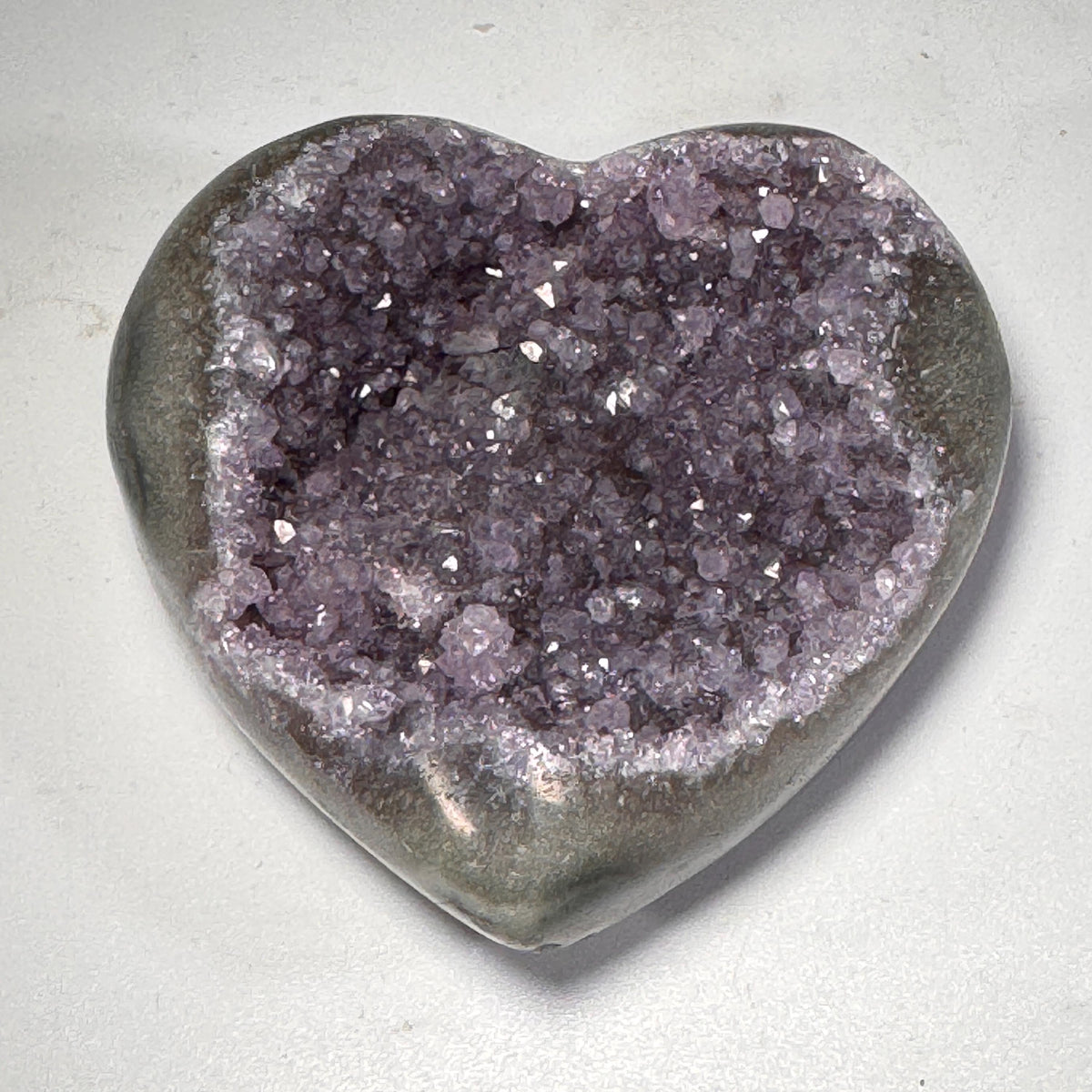 [shopname] - Amethyst Geode Heart Carving | Polished Purple Crystal from Uruguay, rock decor