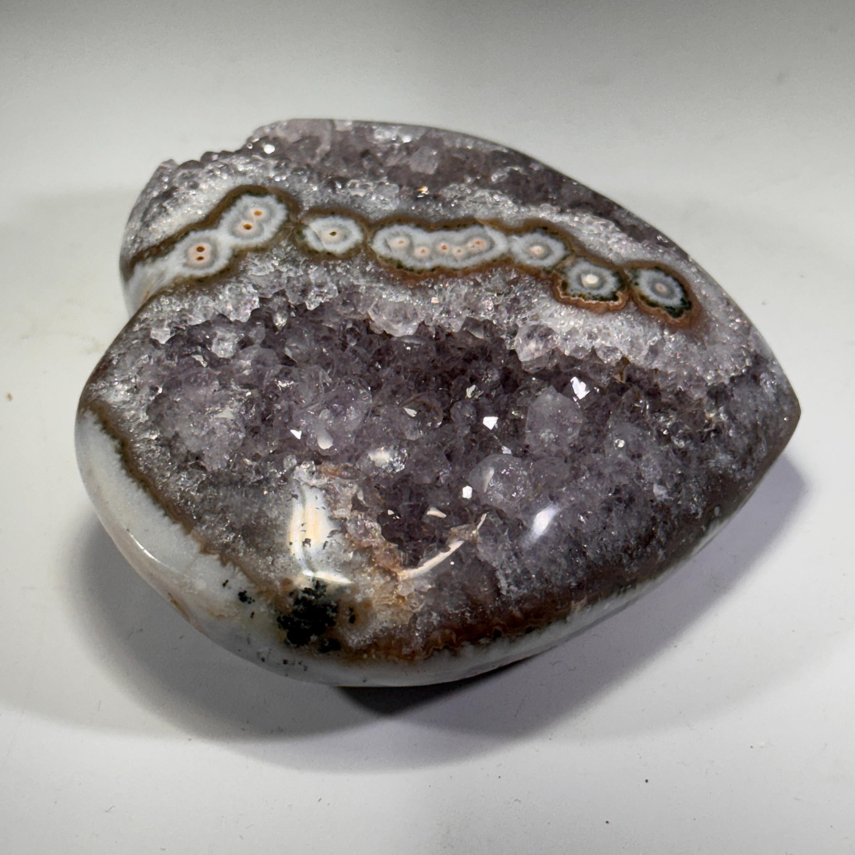 [shopname] - Amethyst Heart Carving | Polished Purple Crystal from Uruguay with stalactite eyes, rock decor