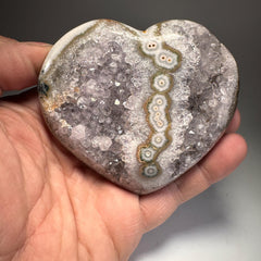 [shopname] - Amethyst Heart Carving | Polished Purple Crystal from Uruguay with stalactite eyes, rock decor