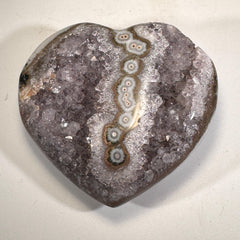 [shopname] - Amethyst Heart Carving | Polished Purple Crystal from Uruguay with stalactite eyes, rock decor