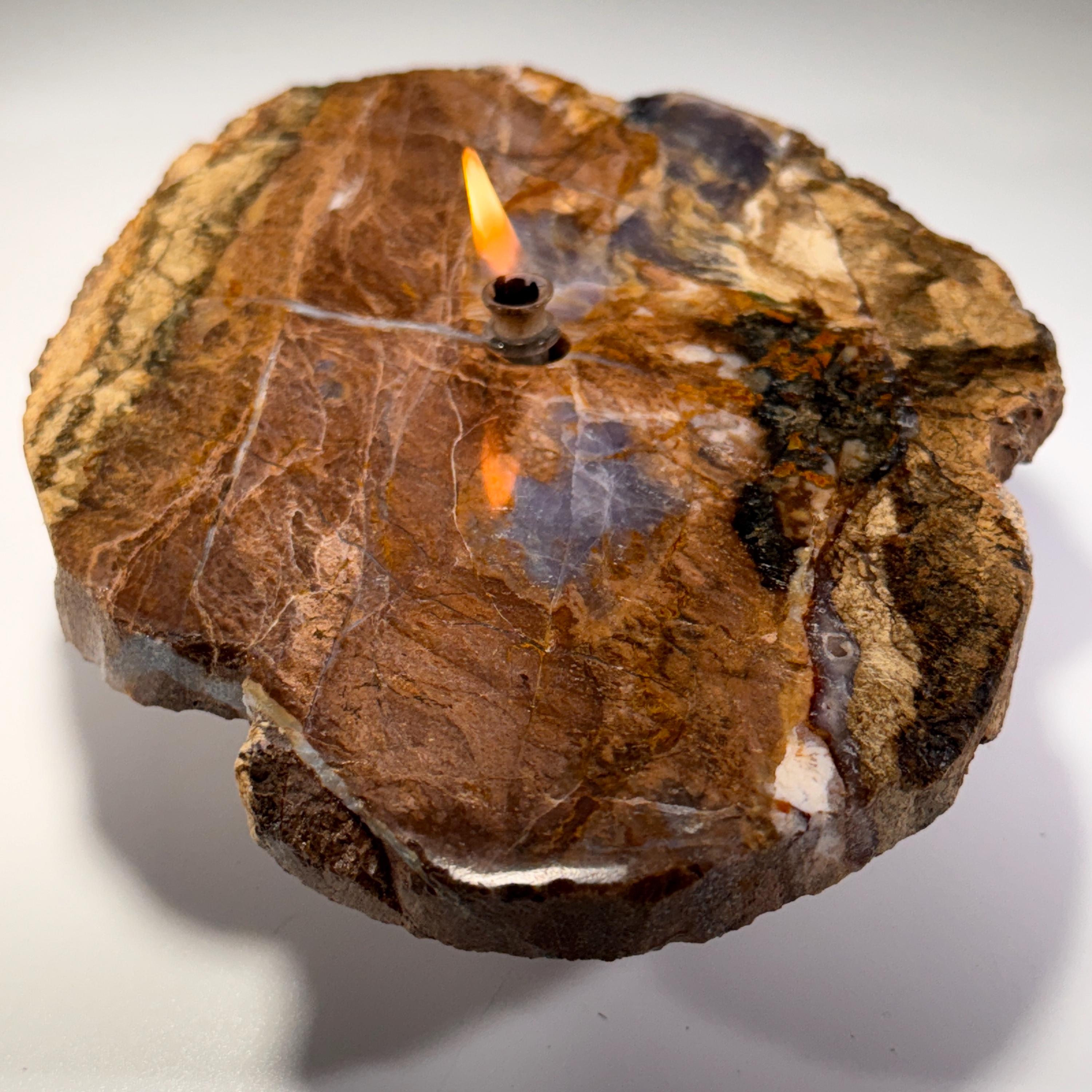 [shopname] - Purple Agate Rock Candle | Natural Stone Oil Lamp with Fiberglass Wick, rock decor