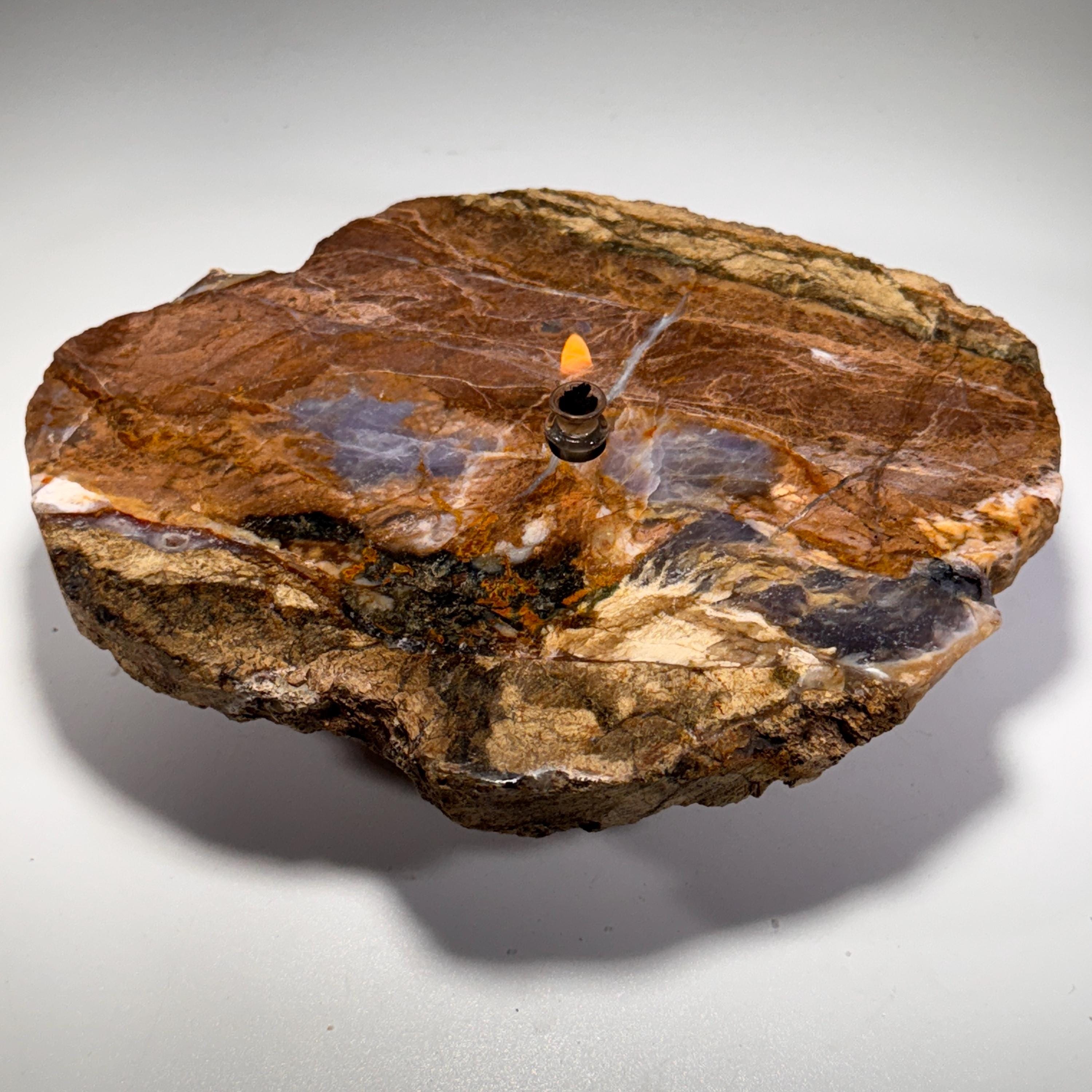 [shopname] - Purple Agate Rock Candle | Natural Stone Oil Lamp with Fiberglass Wick, rock decor