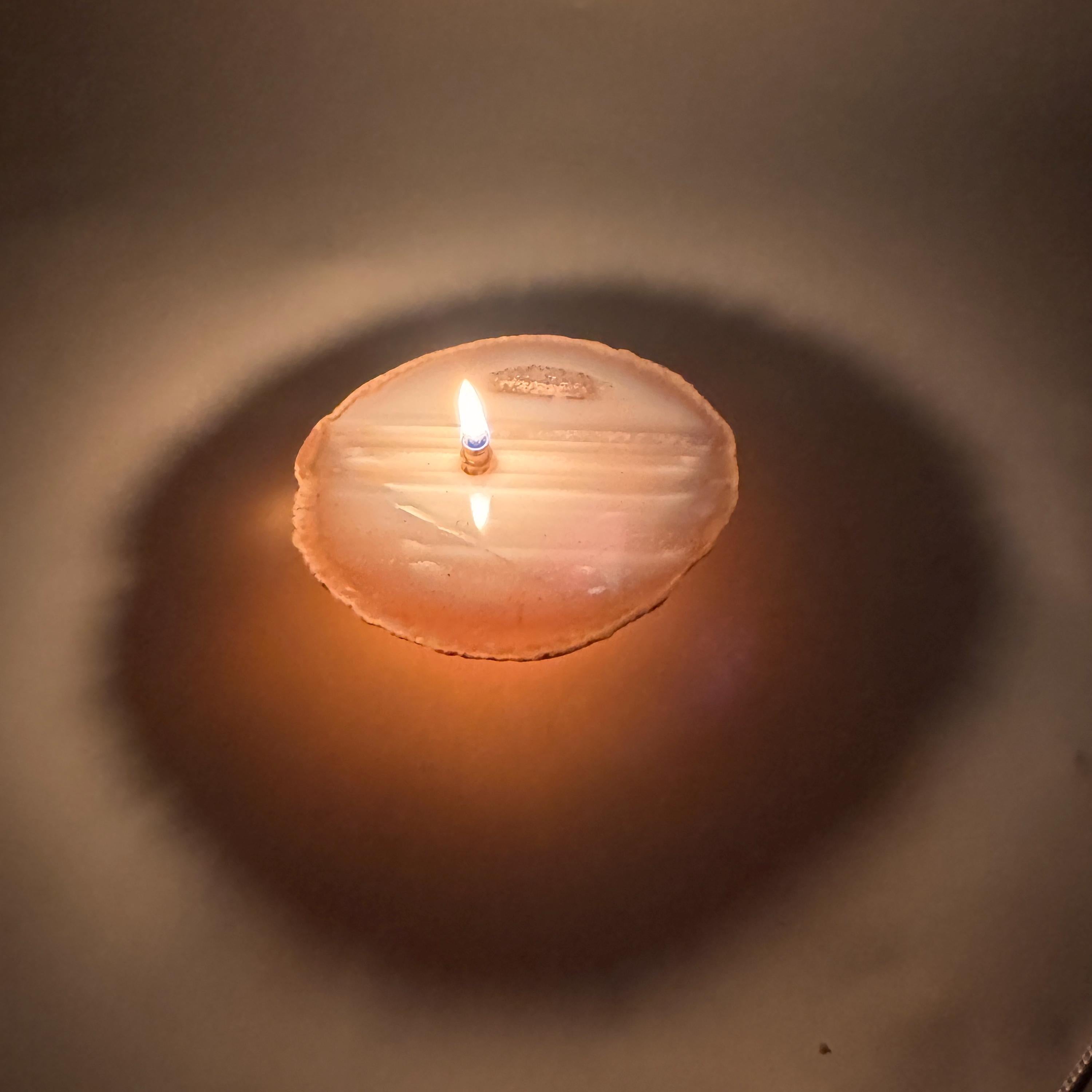 [shopname] - Agate Geode Oil Candle | Brazilian Slice Rock Lamp, Read Description, rock decor