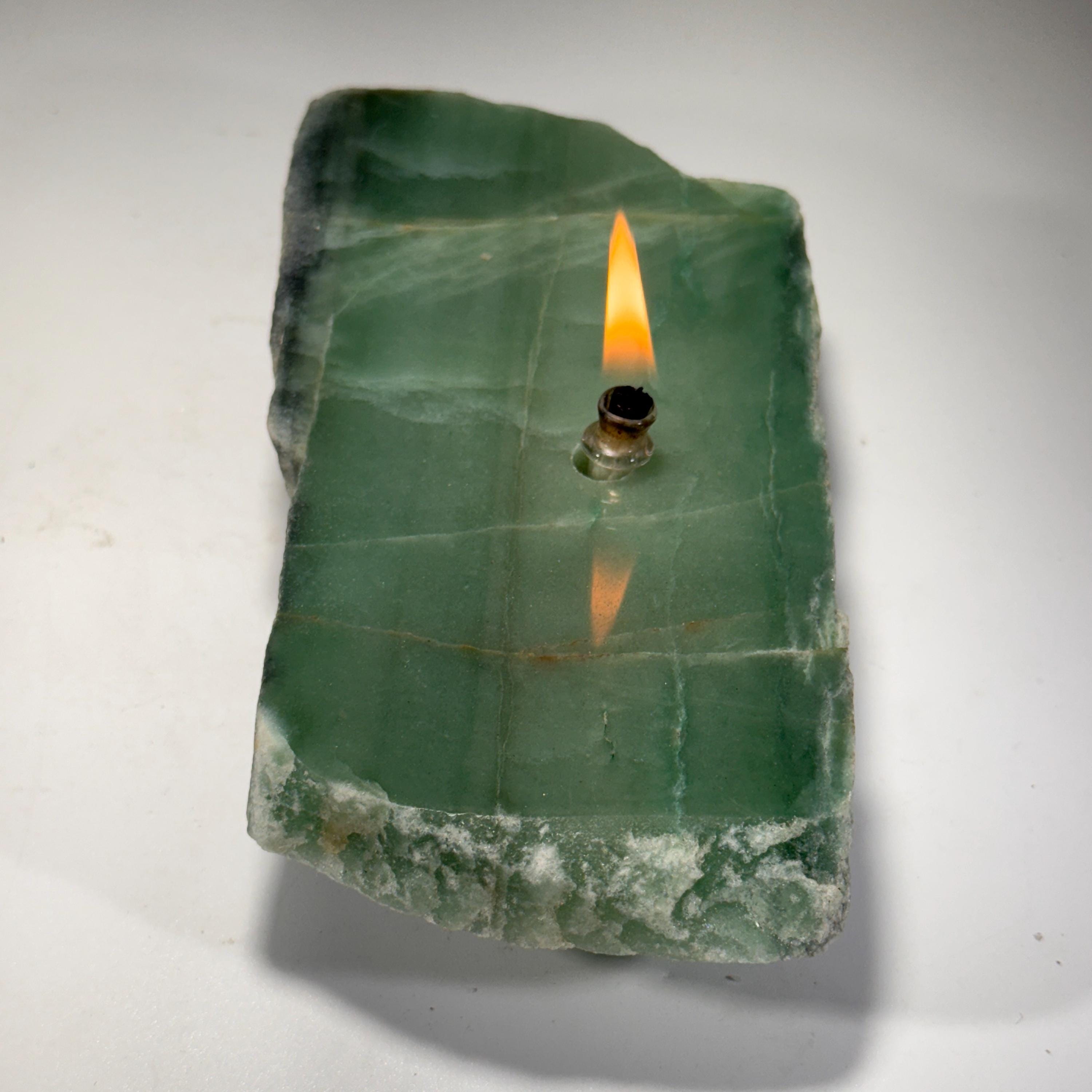 [shopname] - Rock Oil Candle - green quartz, rock decor