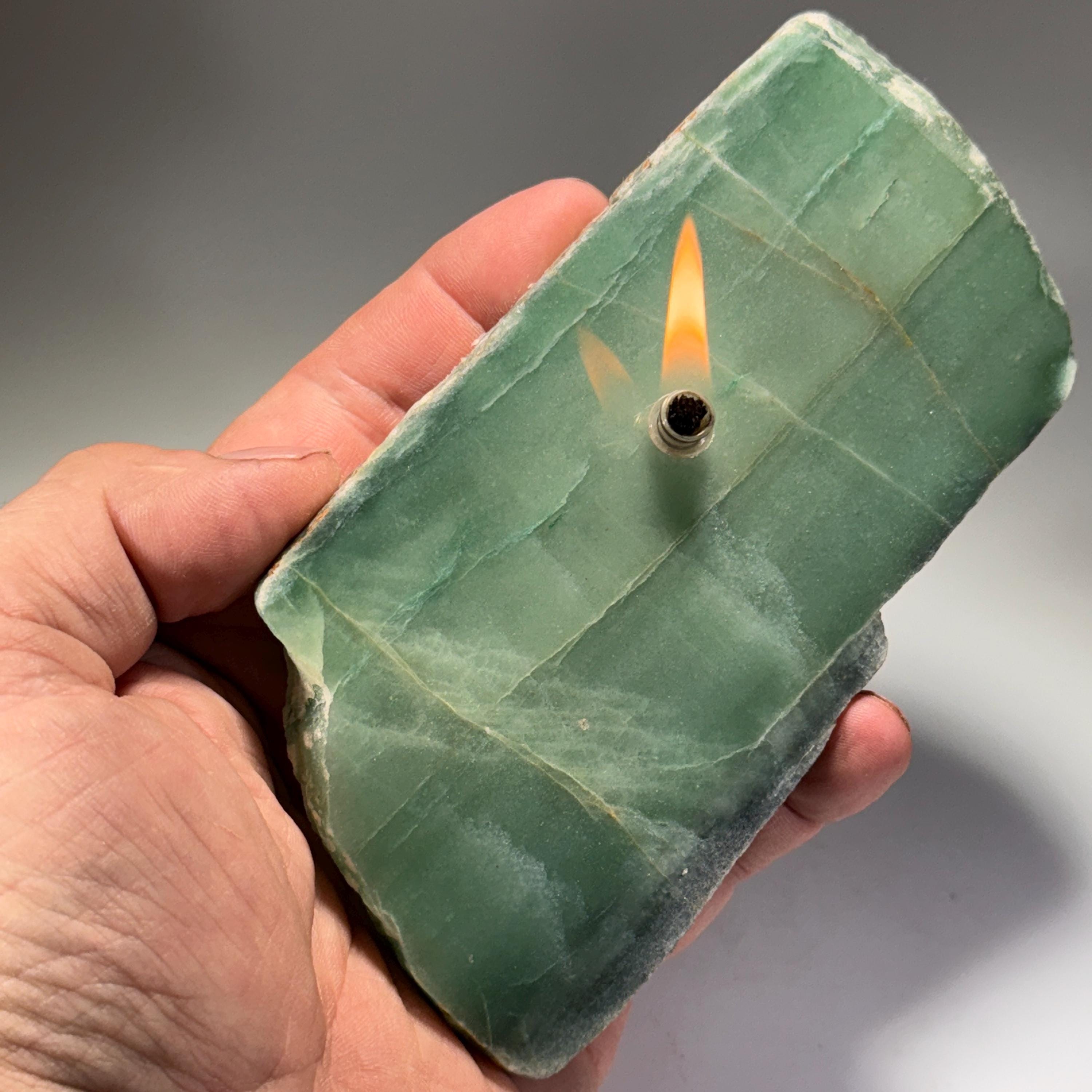 [shopname] - Rock Oil Candle - green quartz, rock decor