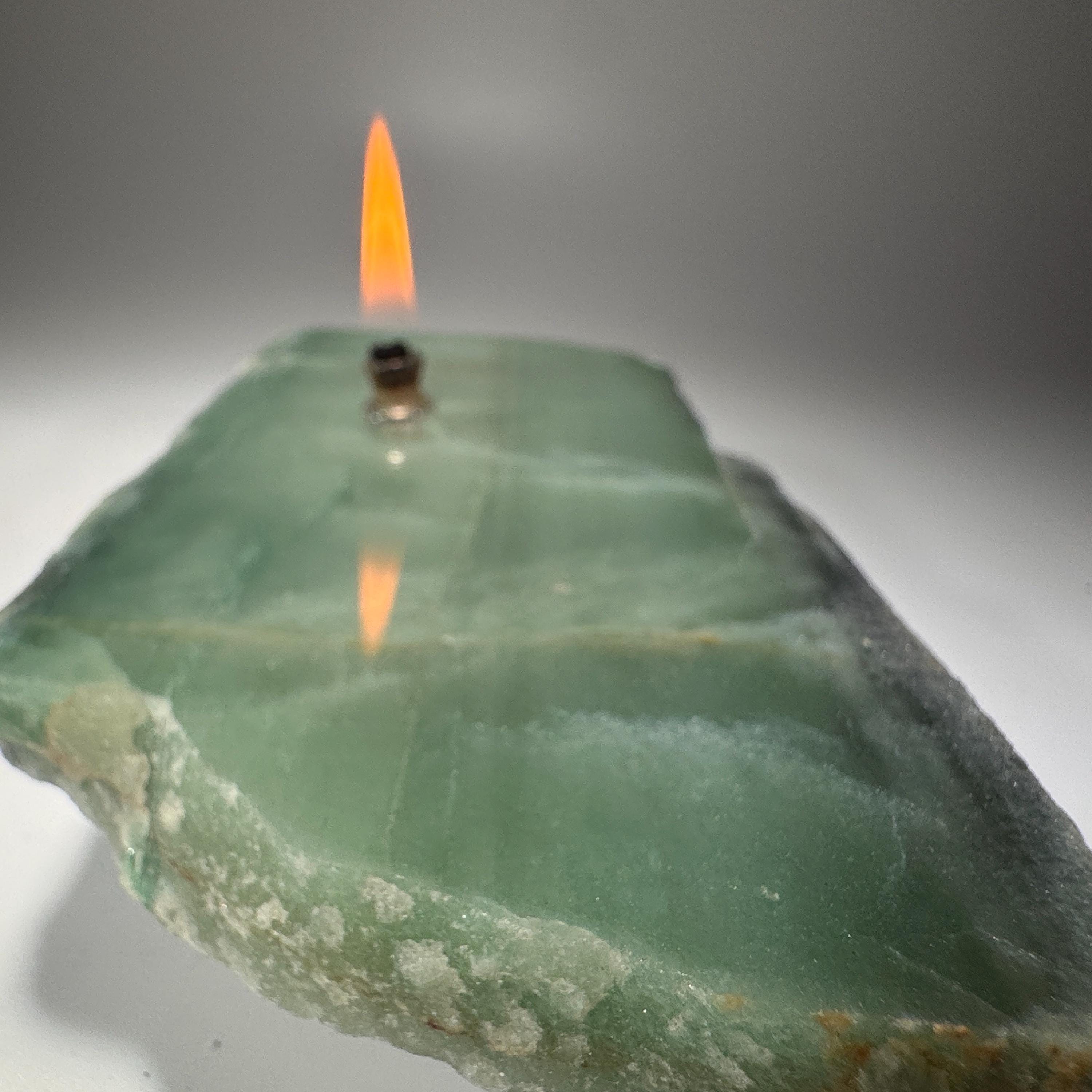 [shopname] - Rock Oil Candle - green quartz, rock decor
