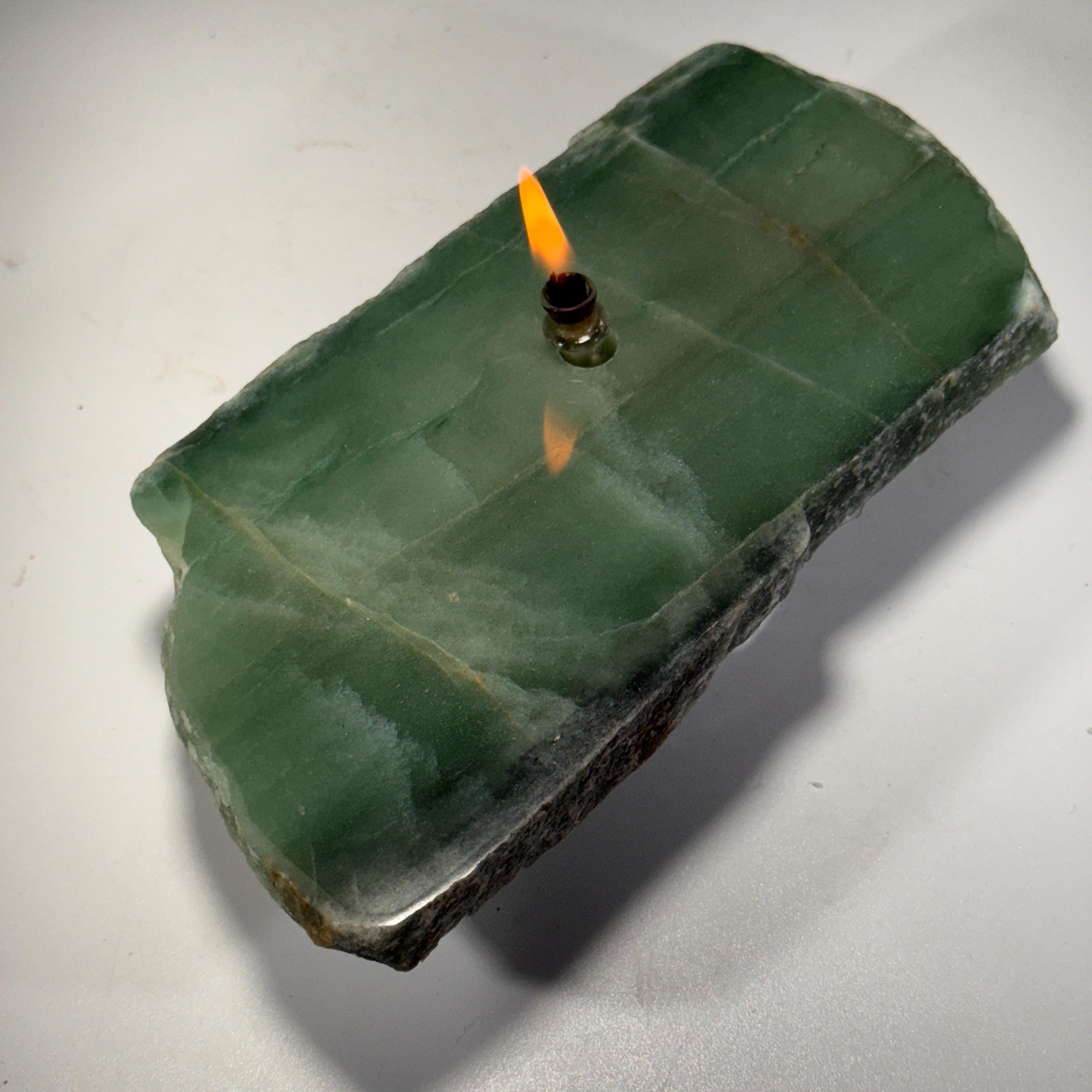 [shopname] - Rock Oil Candle - green quartz, rock decor