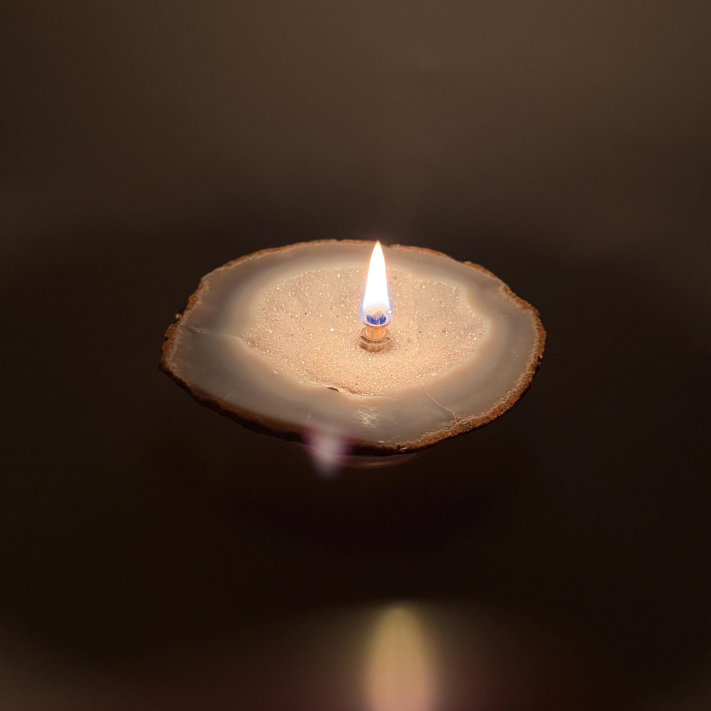 [shopname] - Agate Geode Oil Candle | Brazilian Druzy Agate Rock Lamp, rock decor