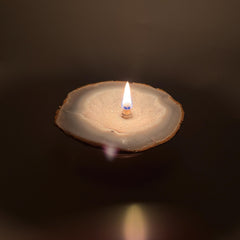 [shopname] - Agate Geode Oil Candle | Brazilian Druzy Agate Rock Lamp, rock decor