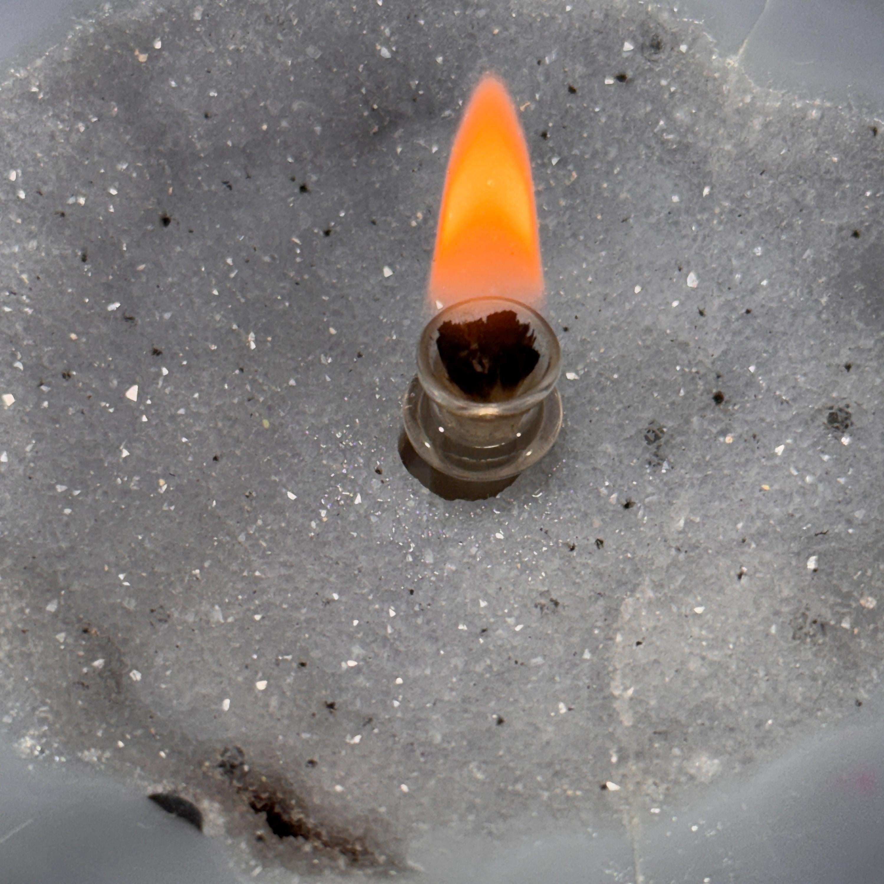 [shopname] - Agate Geode Oil Candle | Brazilian Druzy Agate Rock Lamp, rock decor