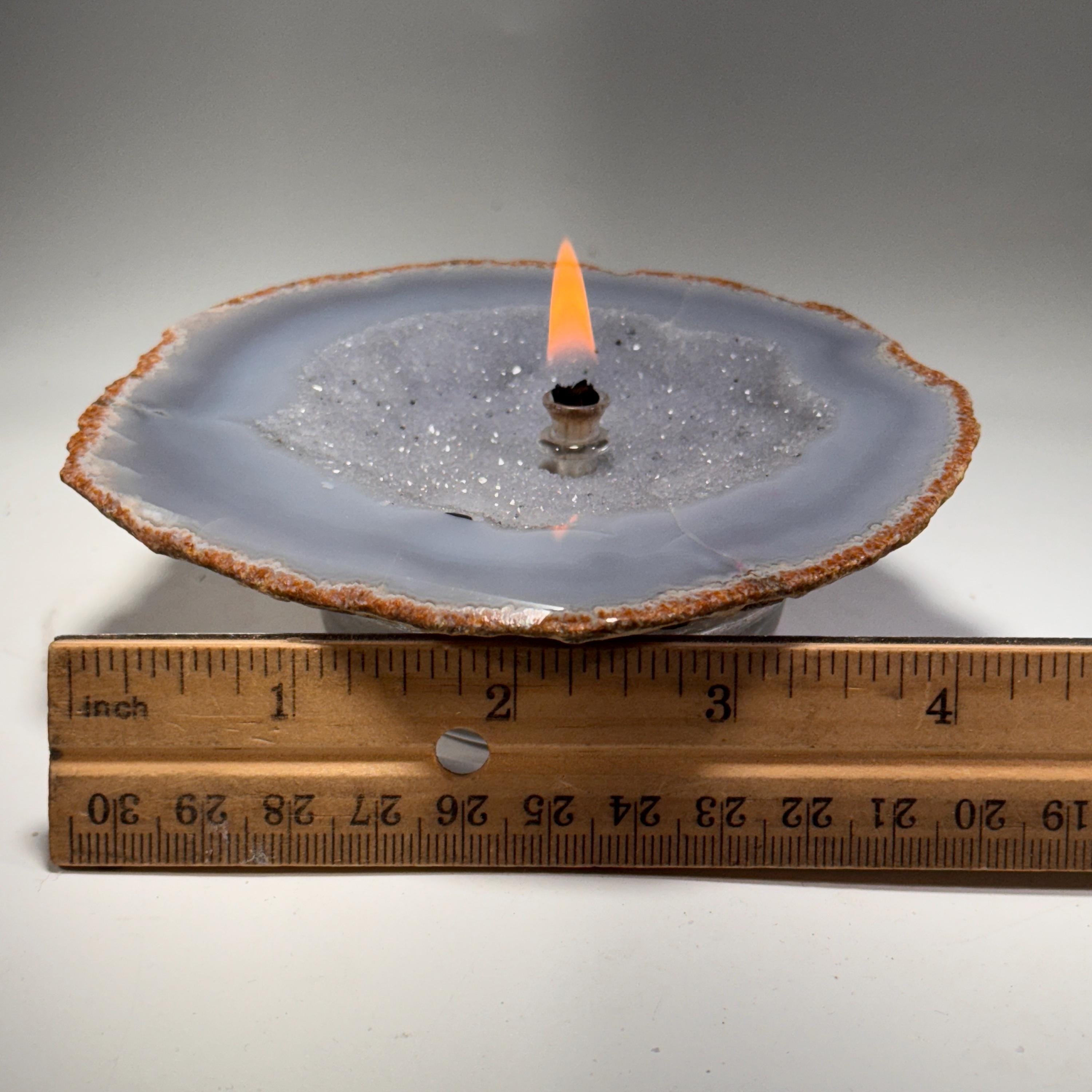 [shopname] - Agate Geode Oil Candle | Brazilian Druzy Agate Rock Lamp, rock decor