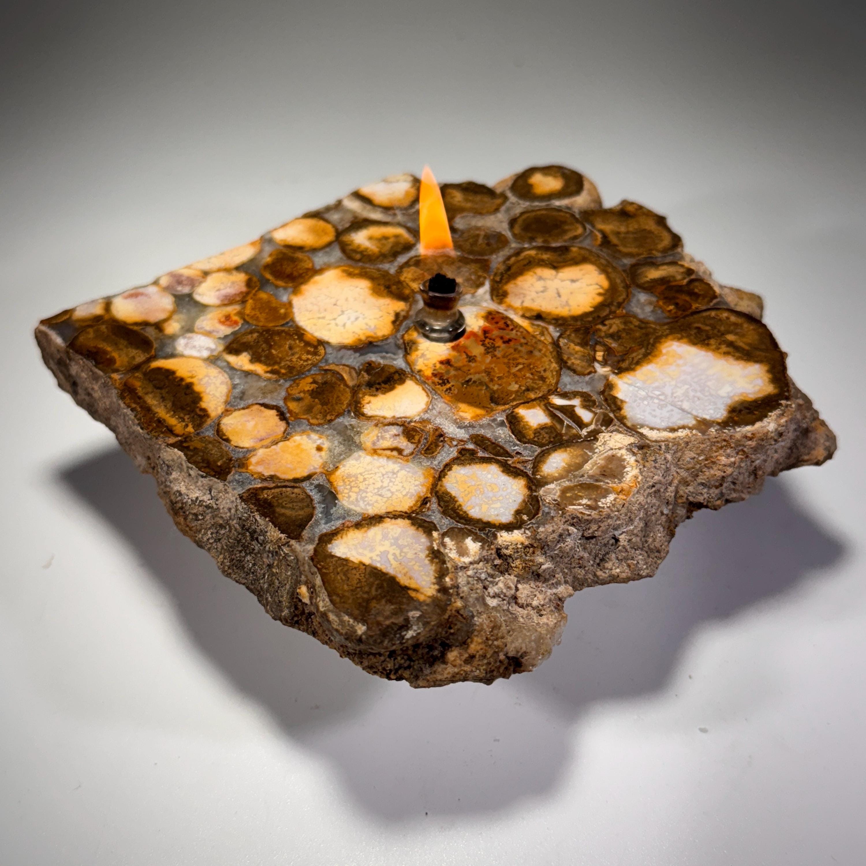 [shopname] - Rock Candle - Spotted Agate, rock decor