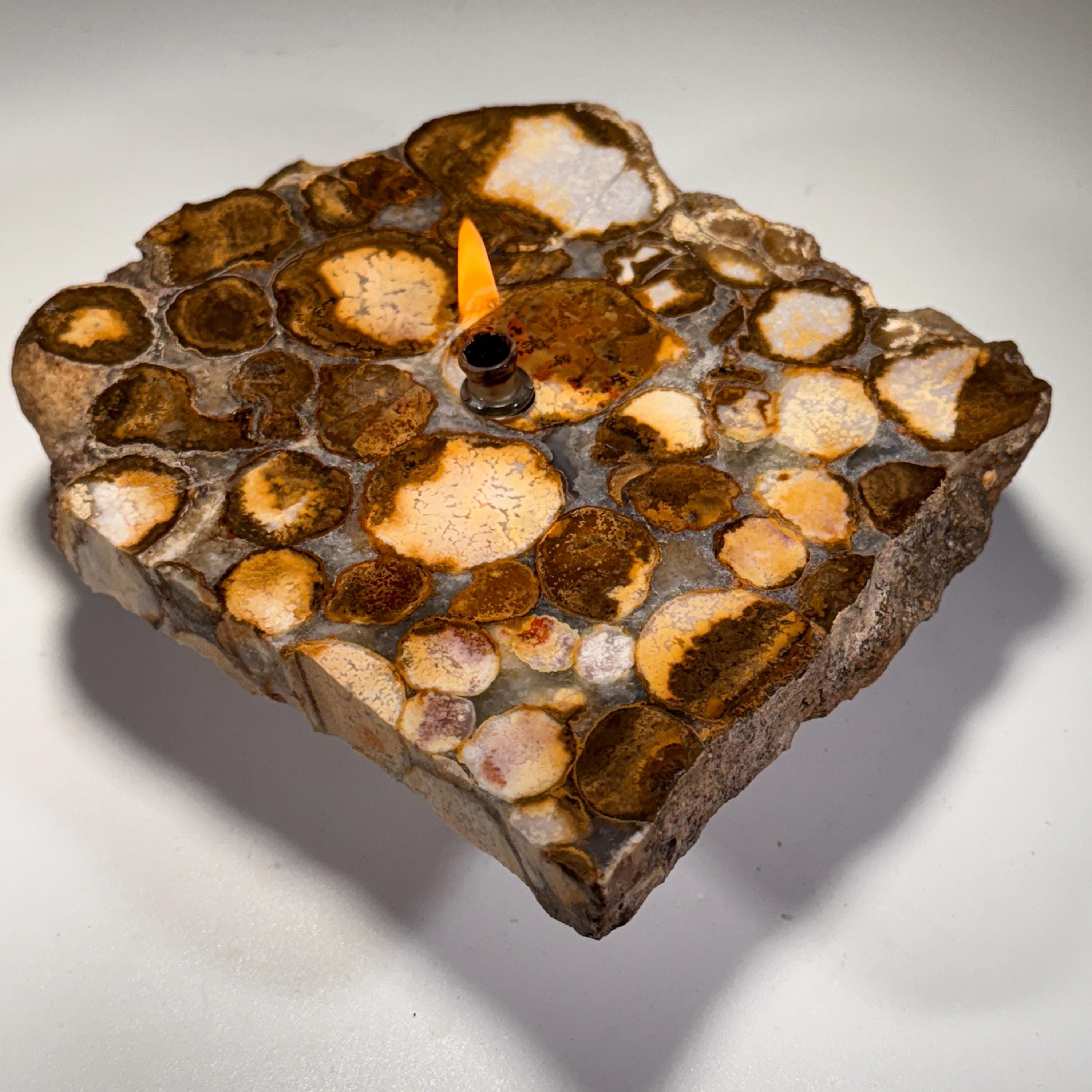 [shopname] - Rock Candle - Spotted Agate, rock decor