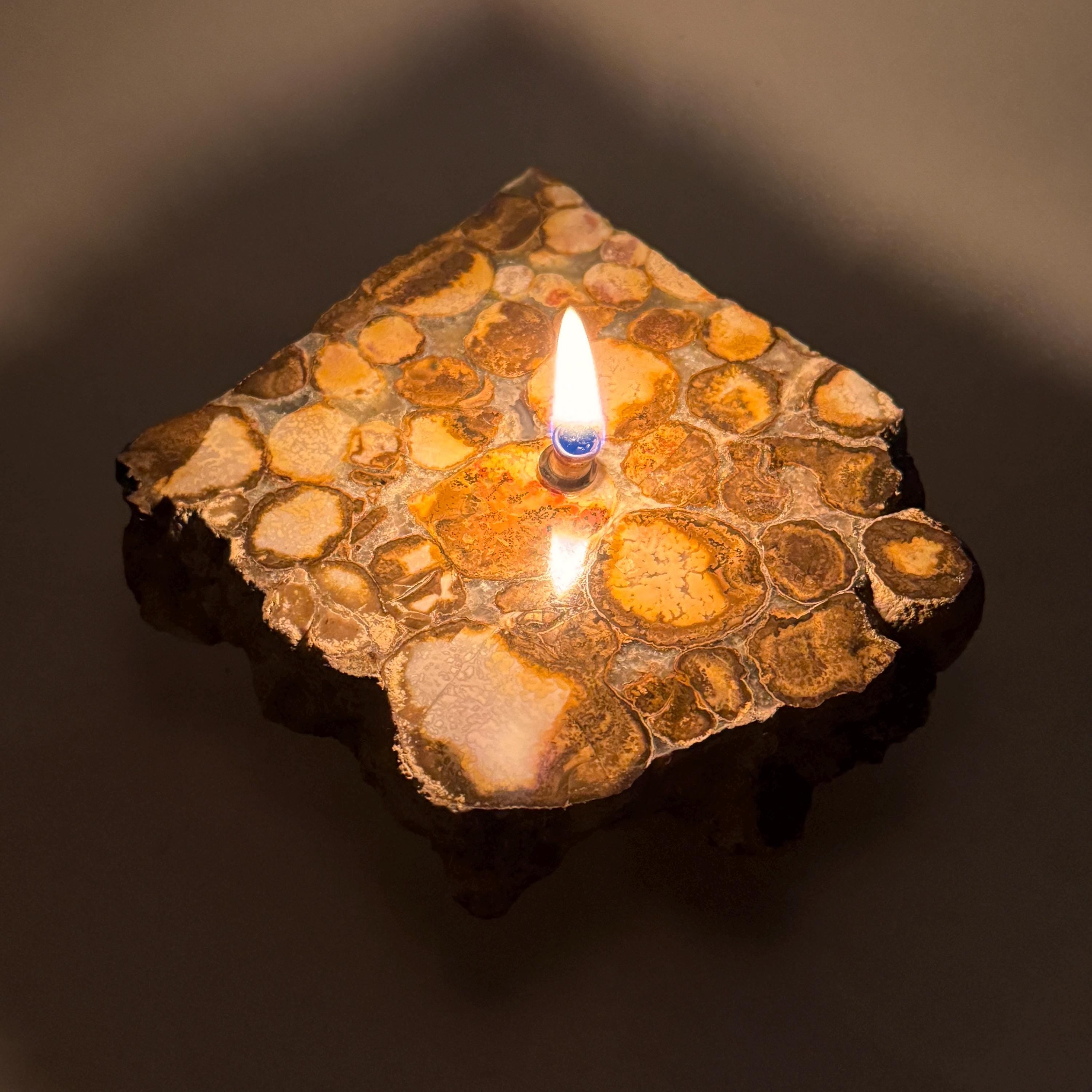 [shopname] - Rock Candle - Spotted Agate, rock decor