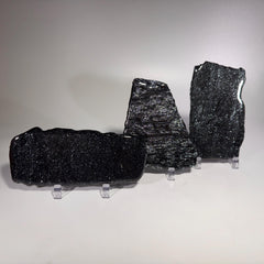 [shopname] - Medium-sized Specular Hematite Slab | Polished Michigan Iron Ore with Stand, rock decor