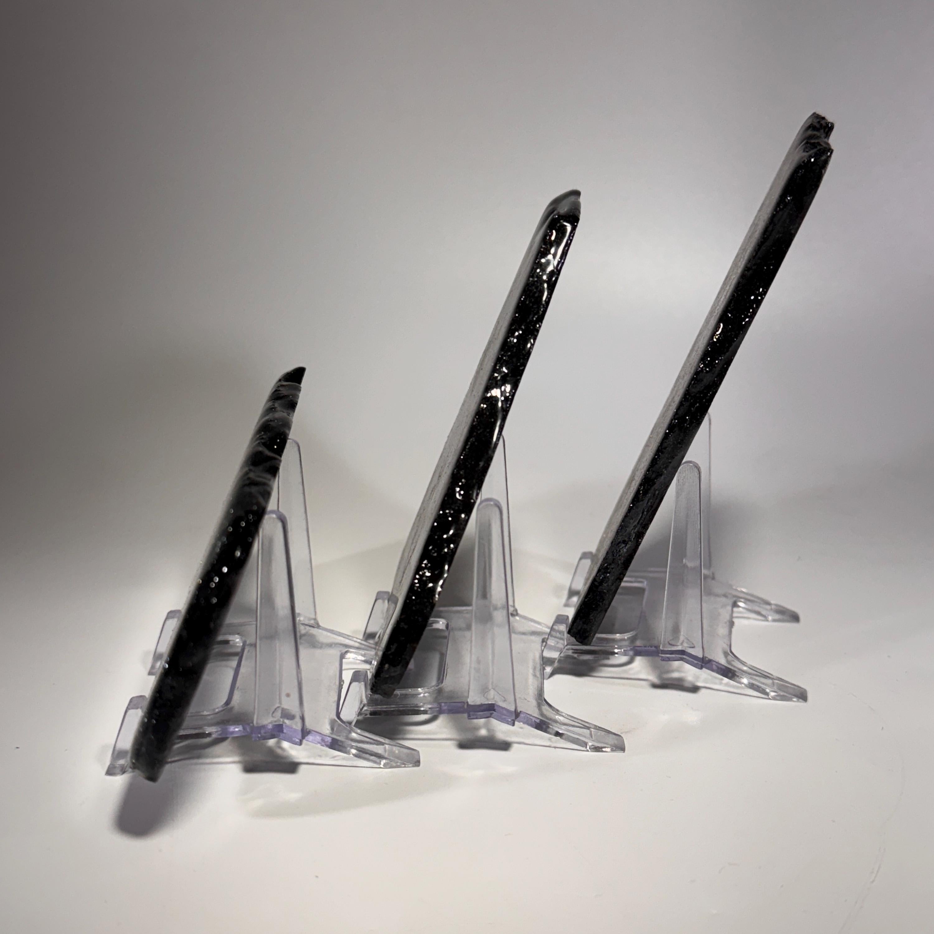 [shopname] - Medium-sized Specular Hematite Slab | Polished Michigan Iron Ore with Stand, rock decor