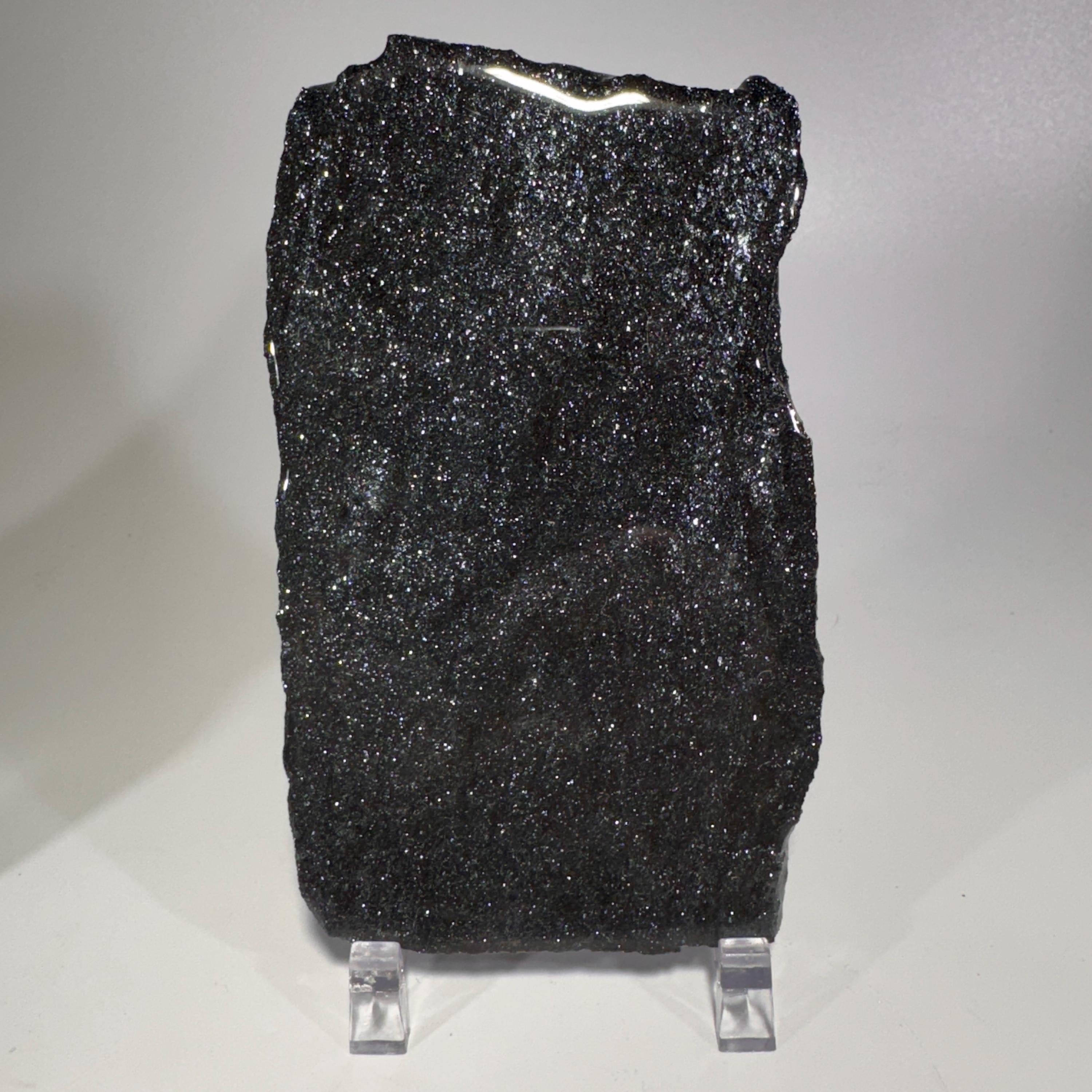 [shopname] - Medium-sized Specular Hematite Slab | Polished Michigan Iron Ore with Stand, rock decor