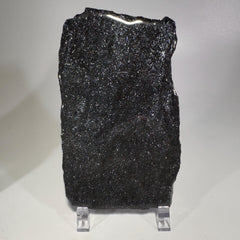 [shopname] - Medium-sized Specular Hematite Slab | Polished Michigan Iron Ore with Stand, rock decor