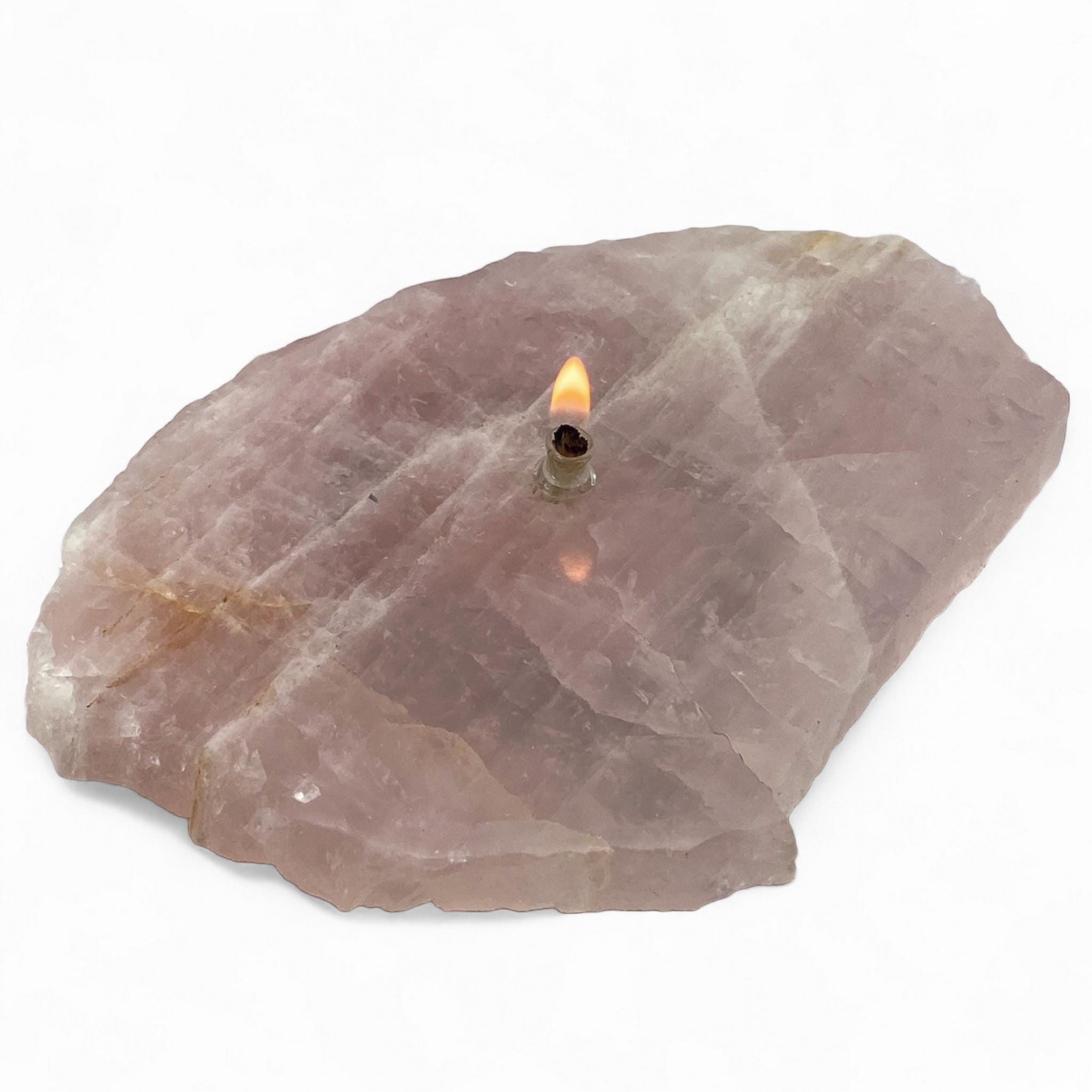 [shopname] - Rock Candle gift box - rose quartz, rock decor