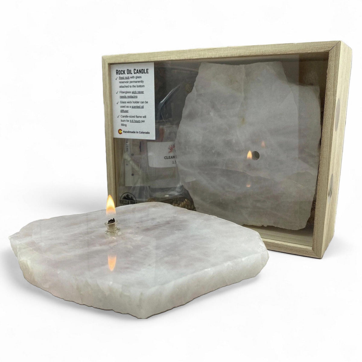 [shopname] - Rock Candle gift box - rose quartz, rock decor