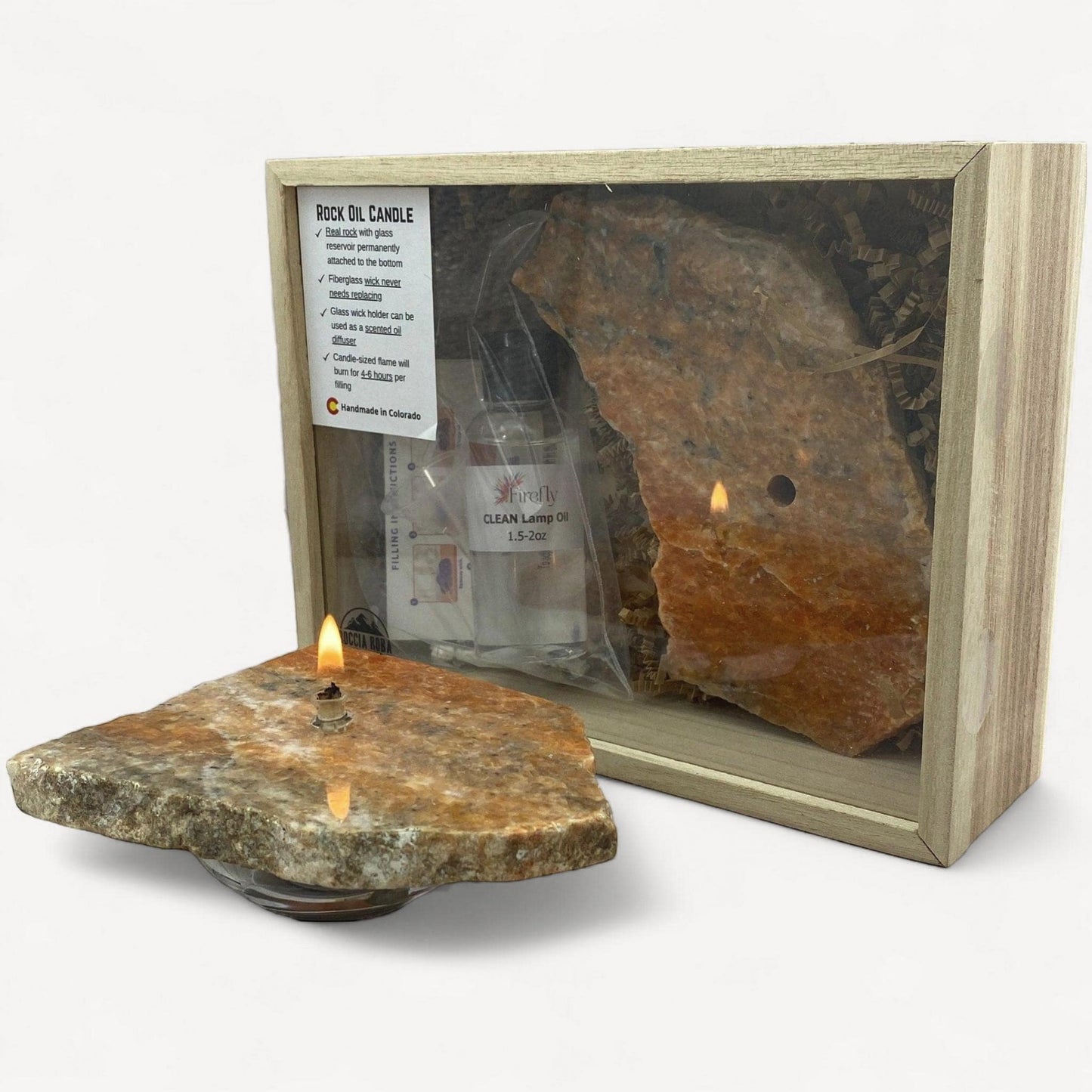 [shopname] - Orchid Calcite Rock Oil Lamp Gift Box, rock decor
