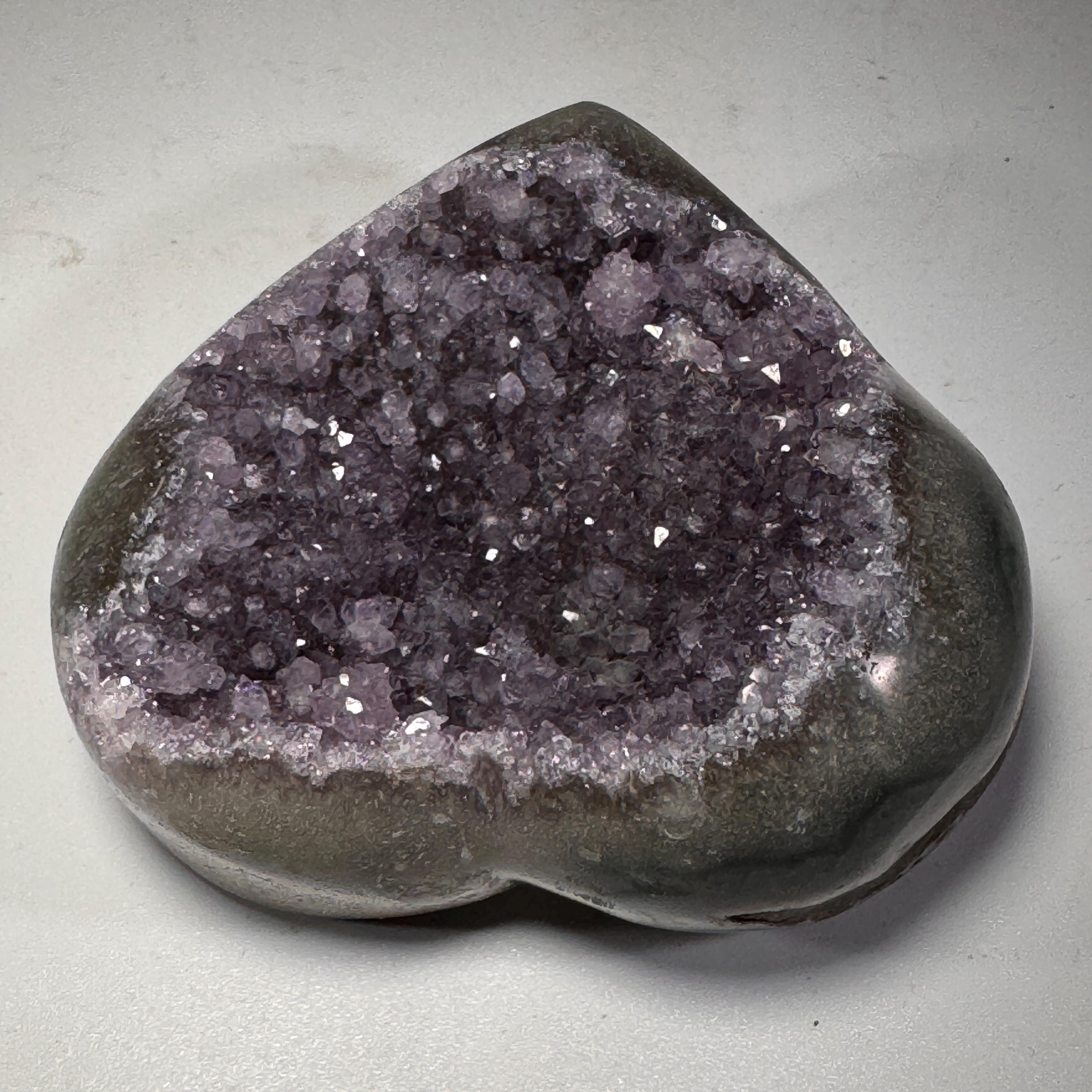 [shopname] - Amethyst Geode Heart Carving | Polished Purple Crystal from Uruguay, rock decor