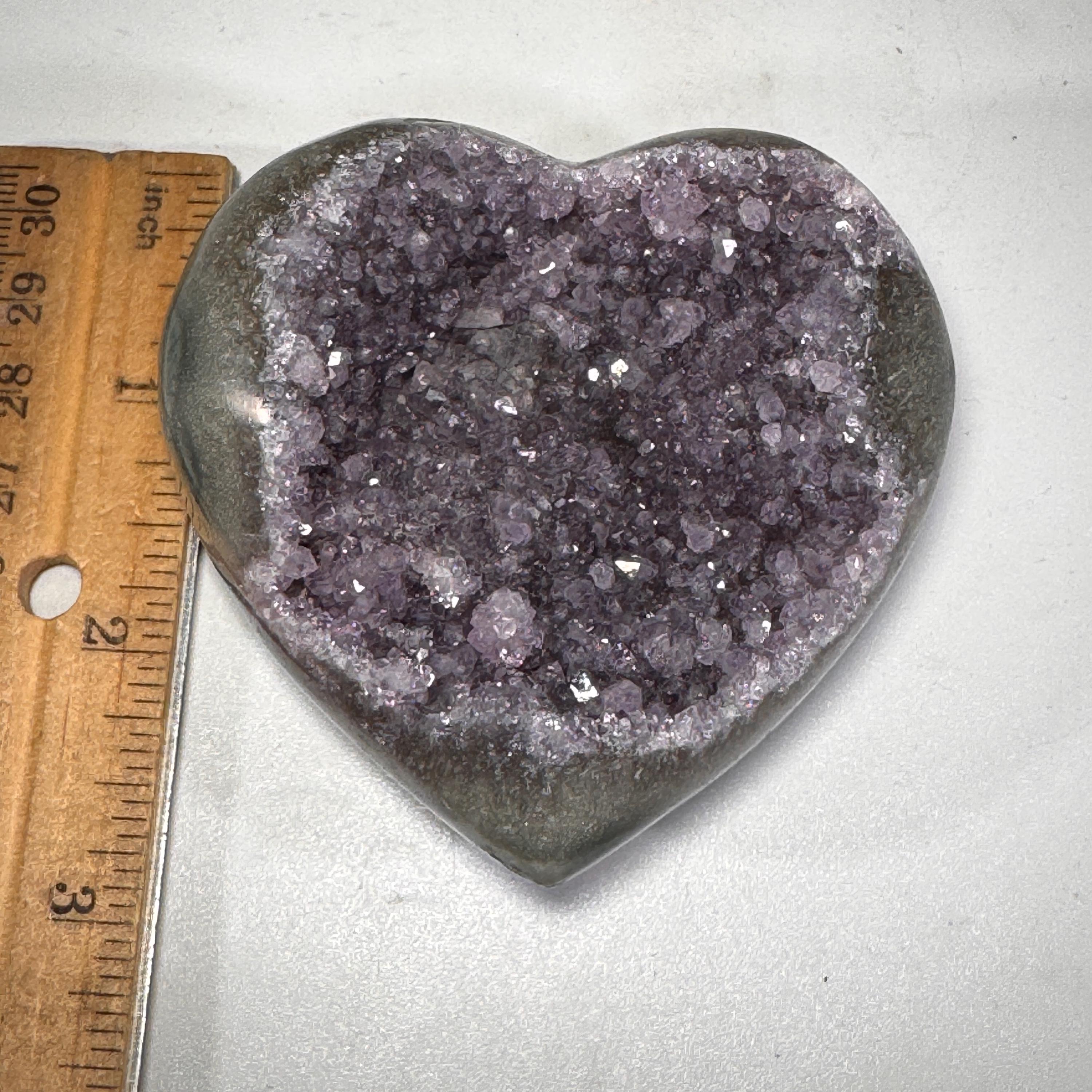 [shopname] - Amethyst Geode Heart Carving | Polished Purple Crystal from Uruguay, rock decor