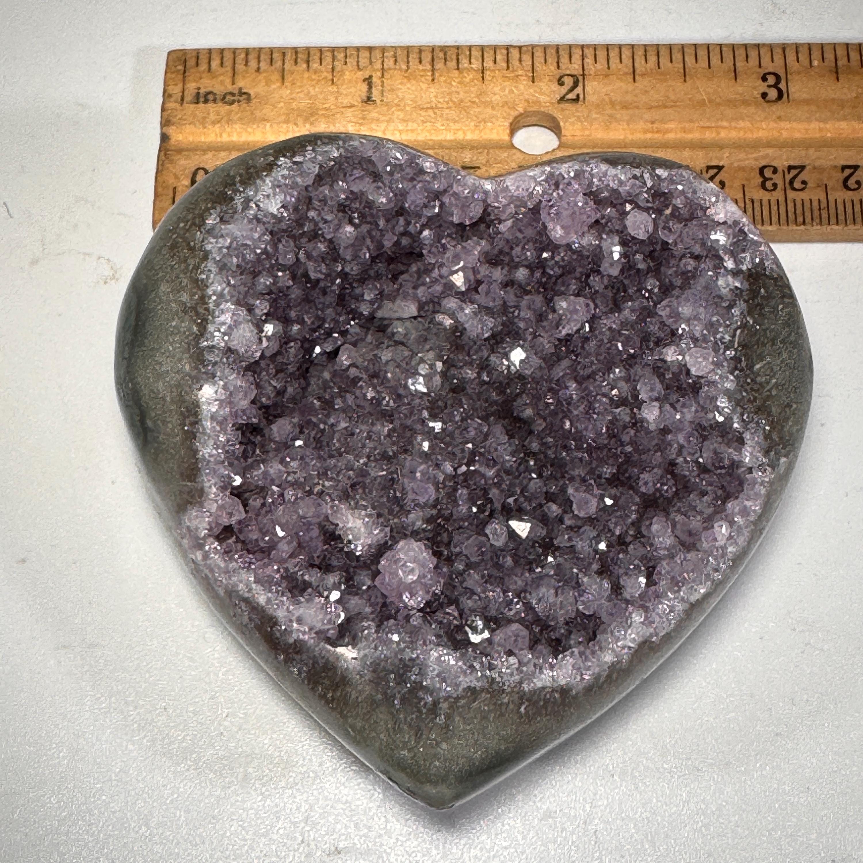 [shopname] - Amethyst Geode Heart Carving | Polished Purple Crystal from Uruguay, rock decor