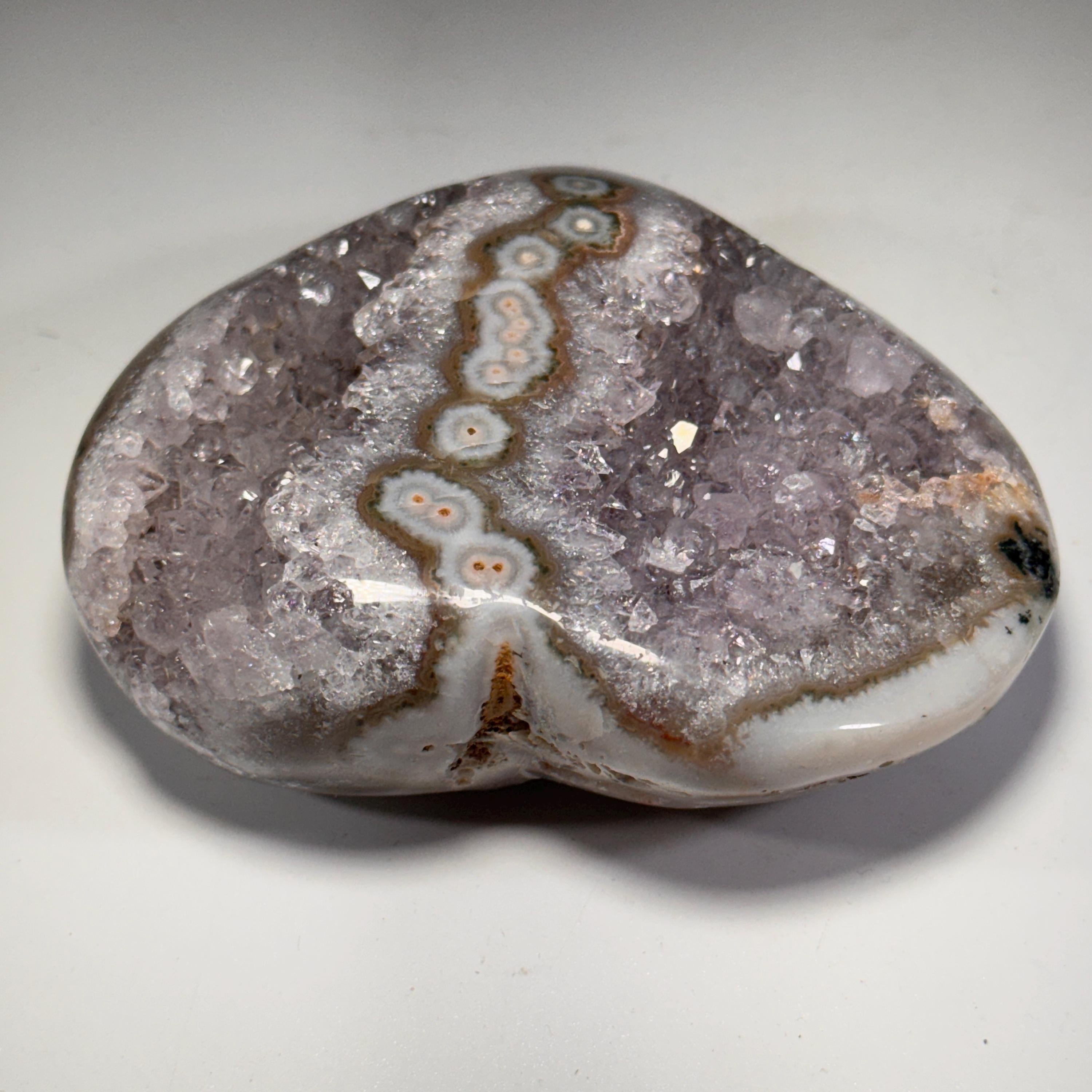 [shopname] - Amethyst Heart Carving | Polished Purple Crystal from Uruguay with stalactite eyes, rock decor