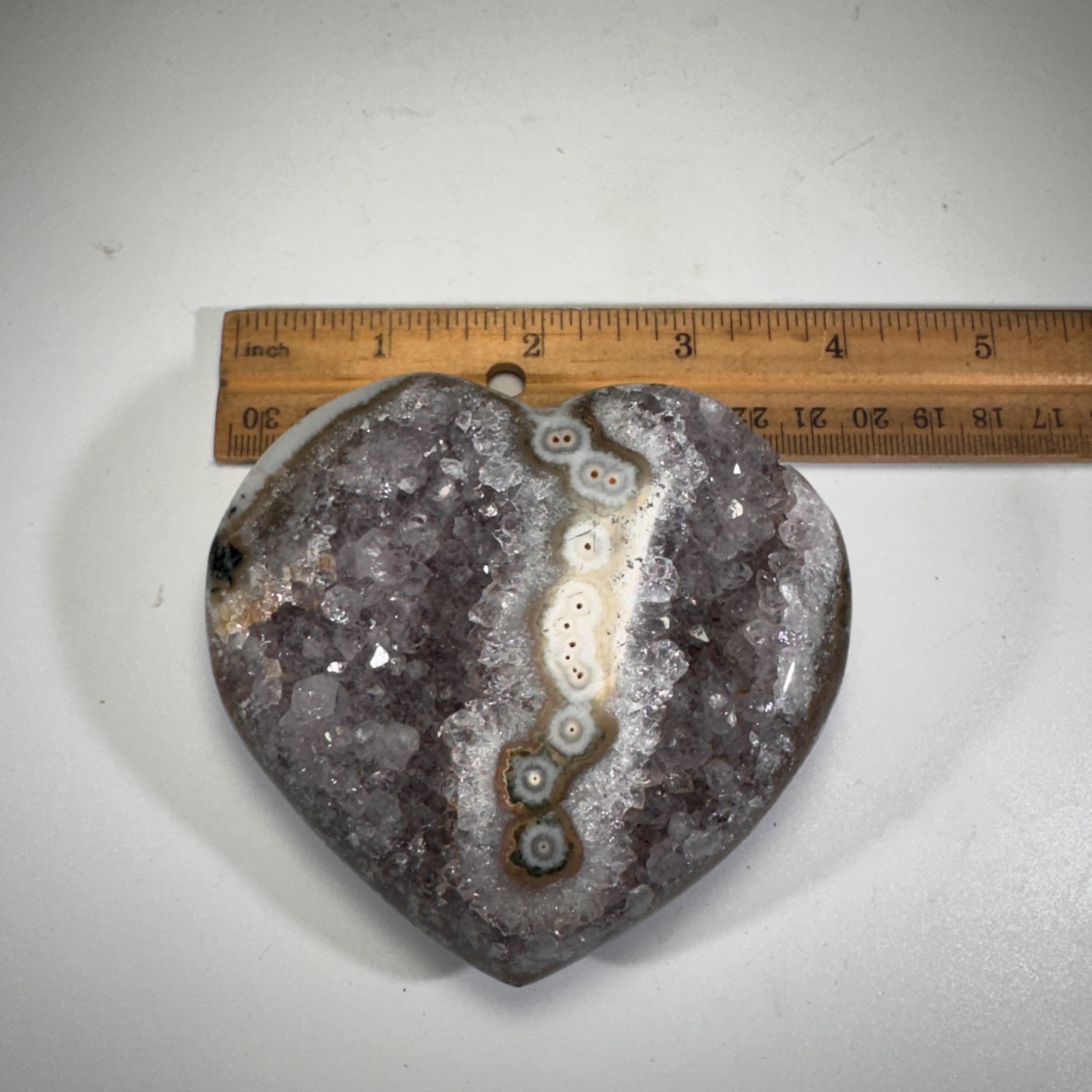 [shopname] - Amethyst Heart Carving | Polished Purple Crystal from Uruguay with stalactite eyes, rock decor