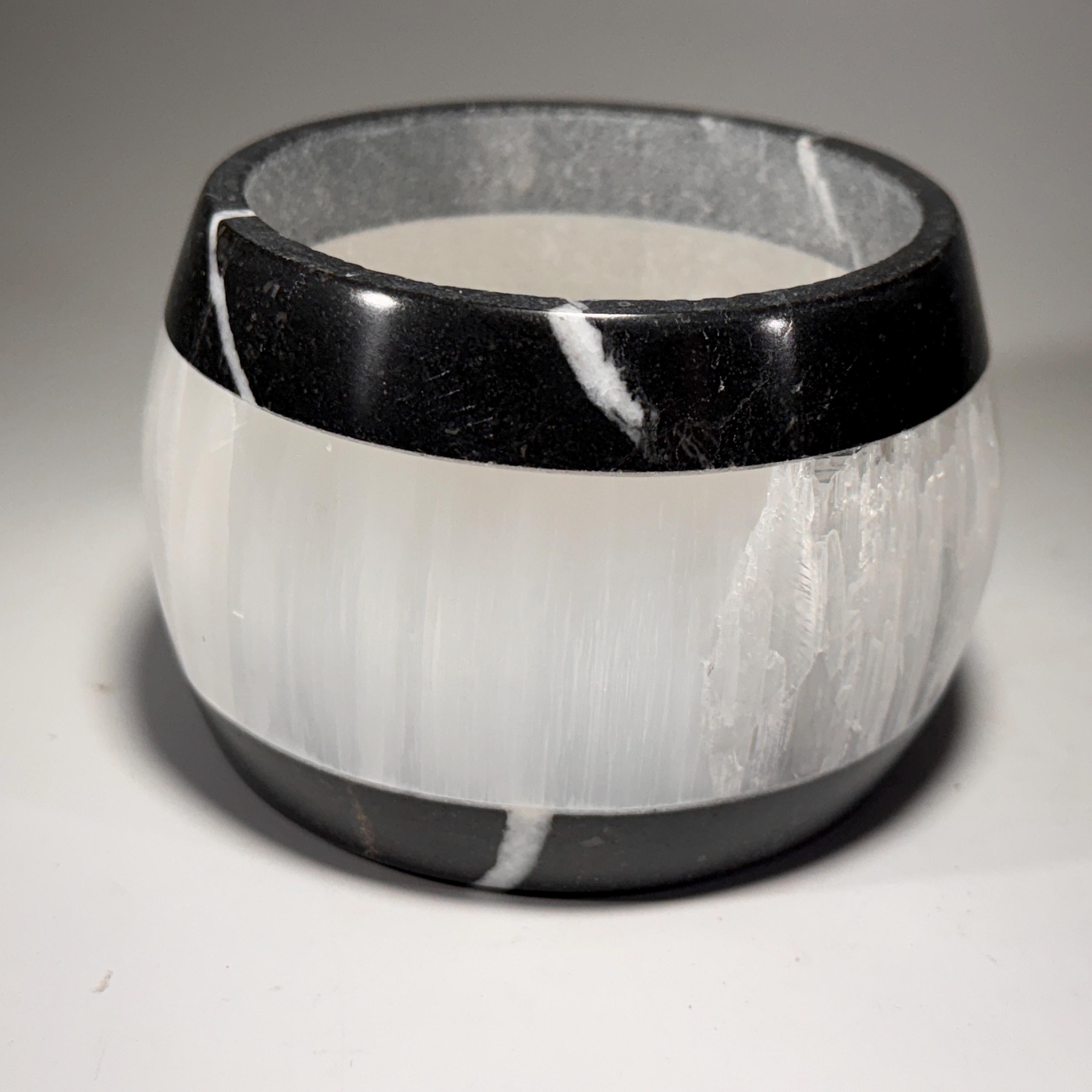 [shopname] - Selenite & Marble Tea Light Holder | Natural Stone Candle Centerpiece, rock decor